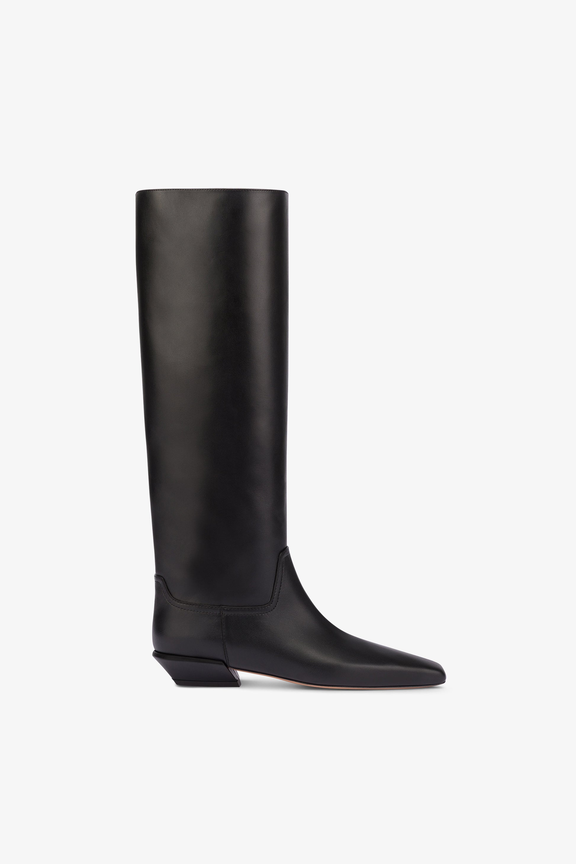 Bottes a hauteur de genou en cuir lisse noir