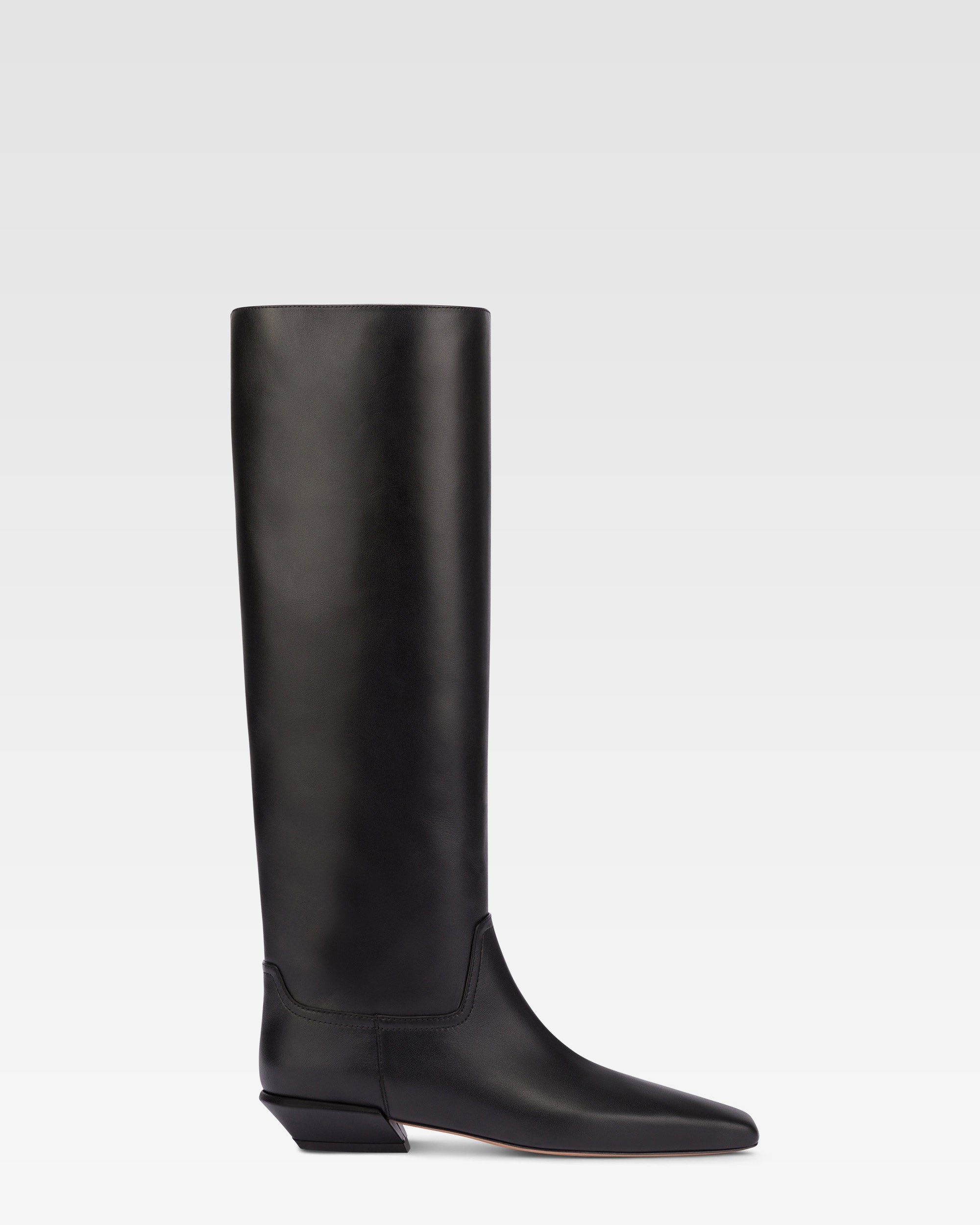Bottes a hauteur de genou en cuir lisse noir