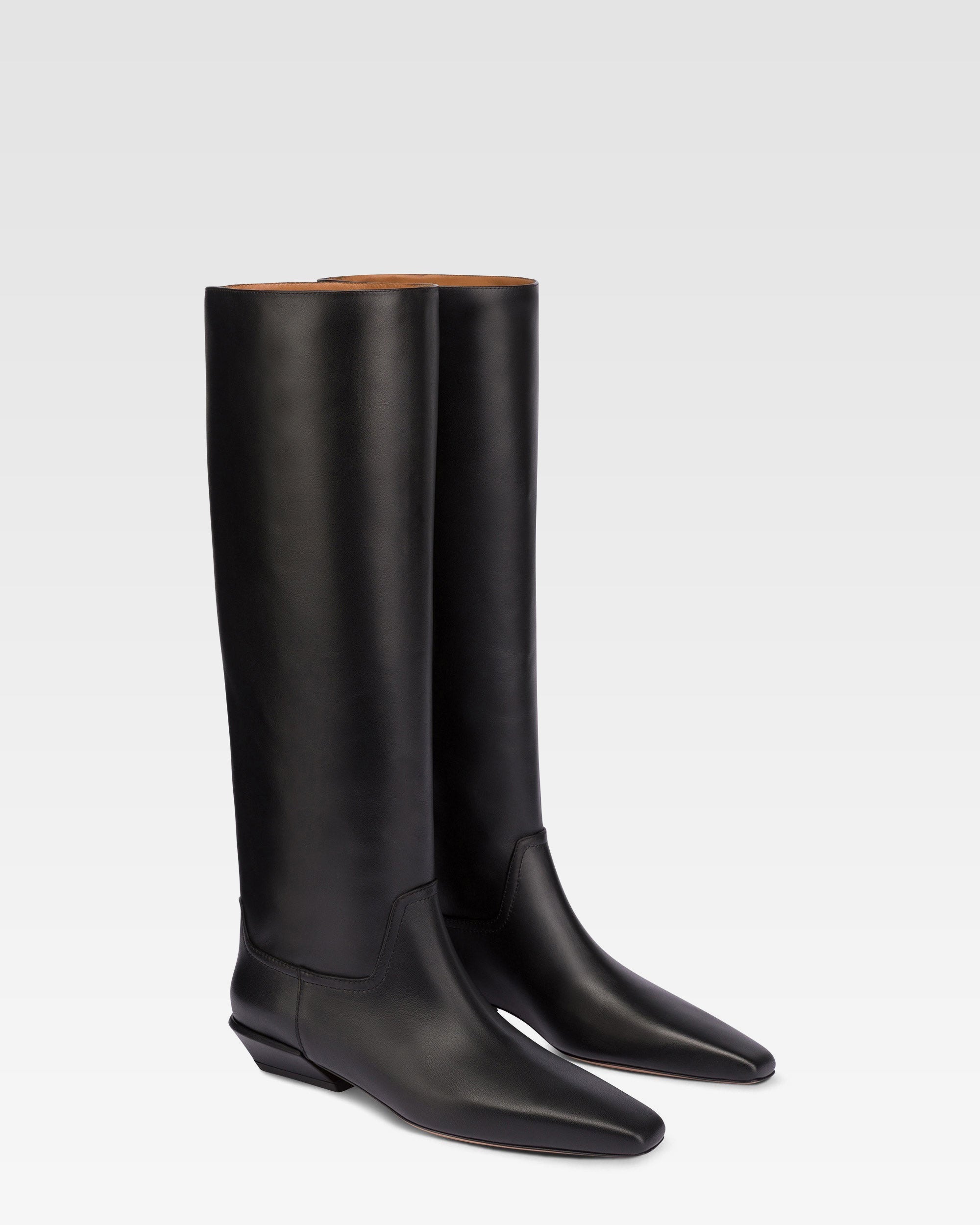 Bottes a hauteur de genou en cuir lisse noir