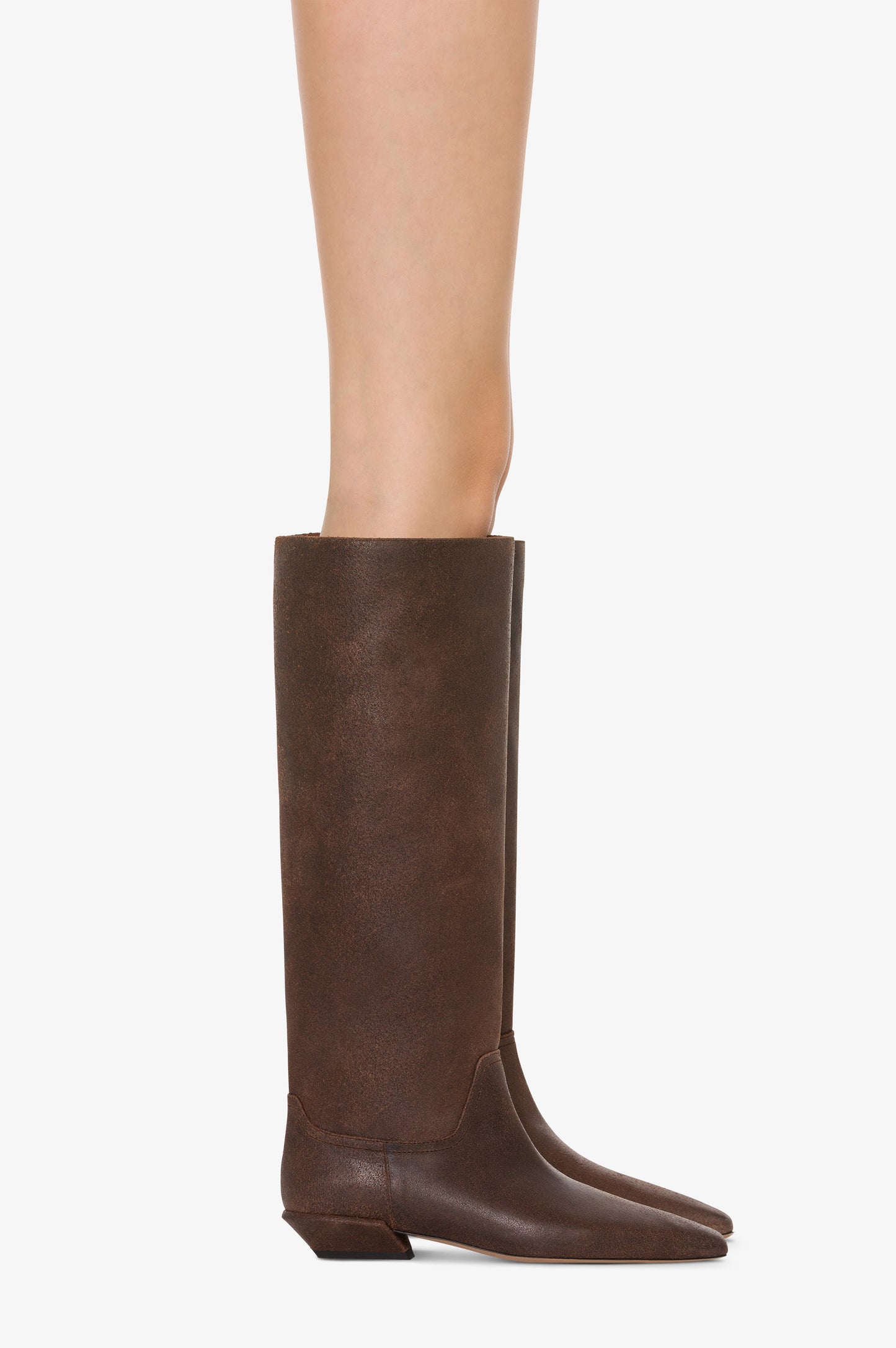 Bottes en cuir de veau effet vintage noir