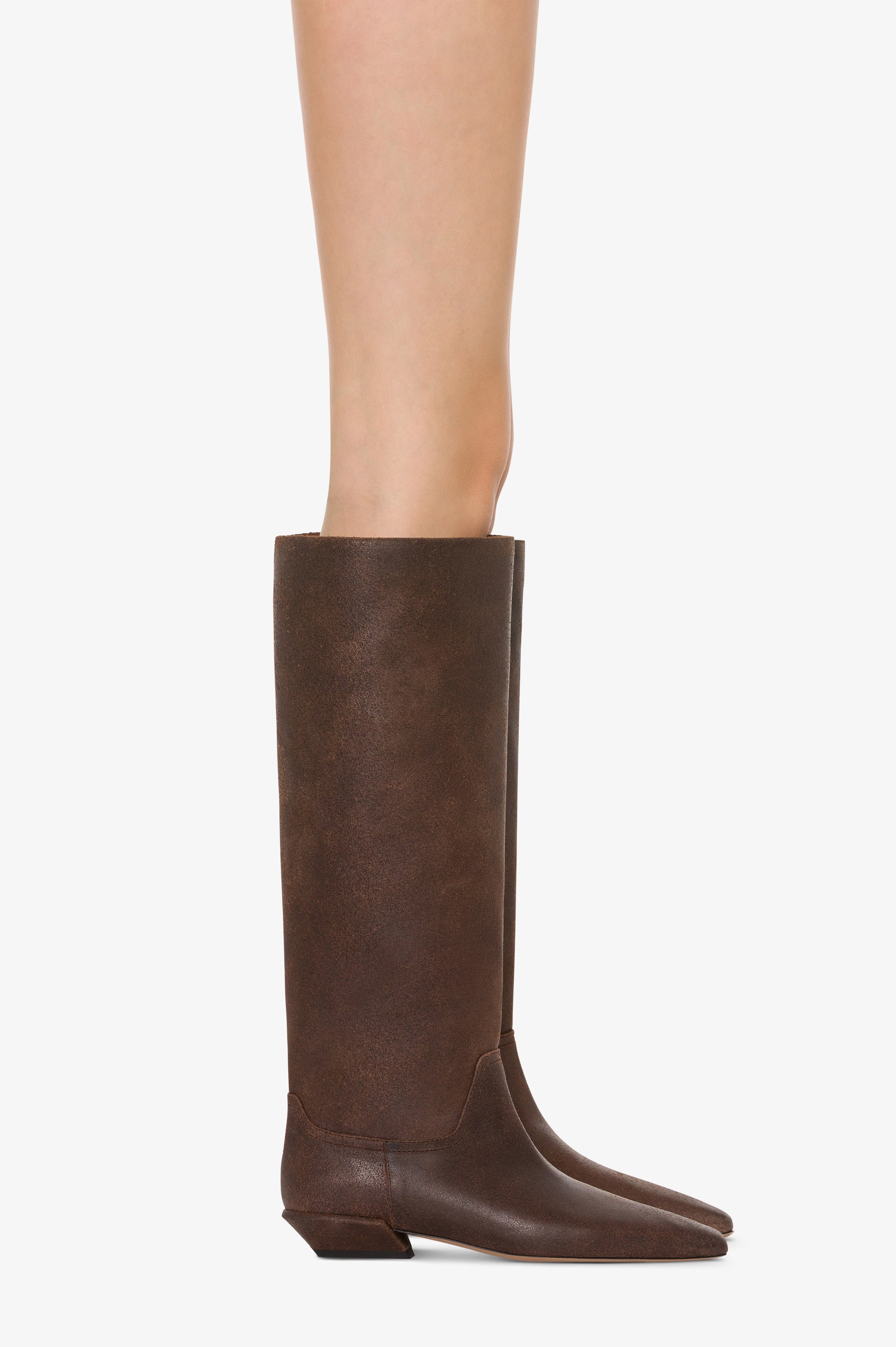 Bottes en cuir de veau effet vintage noir