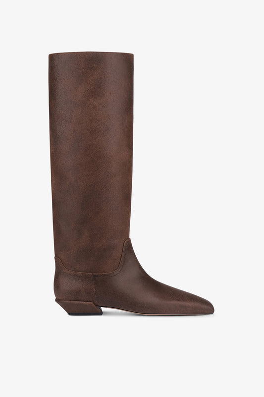 Bottes en cuir de veau effet vintage noir