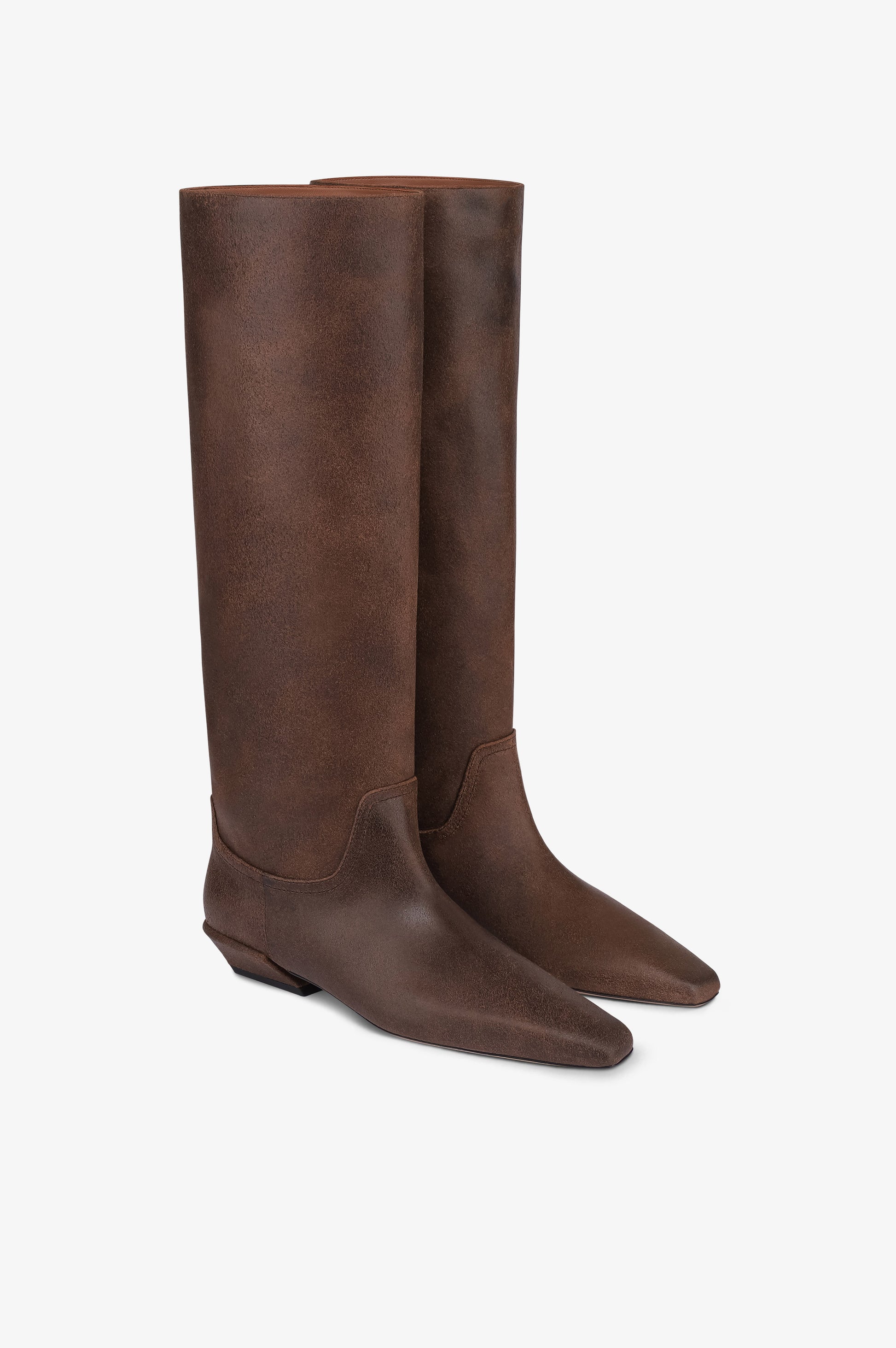 Bottes en cuir de veau effet vintage noir