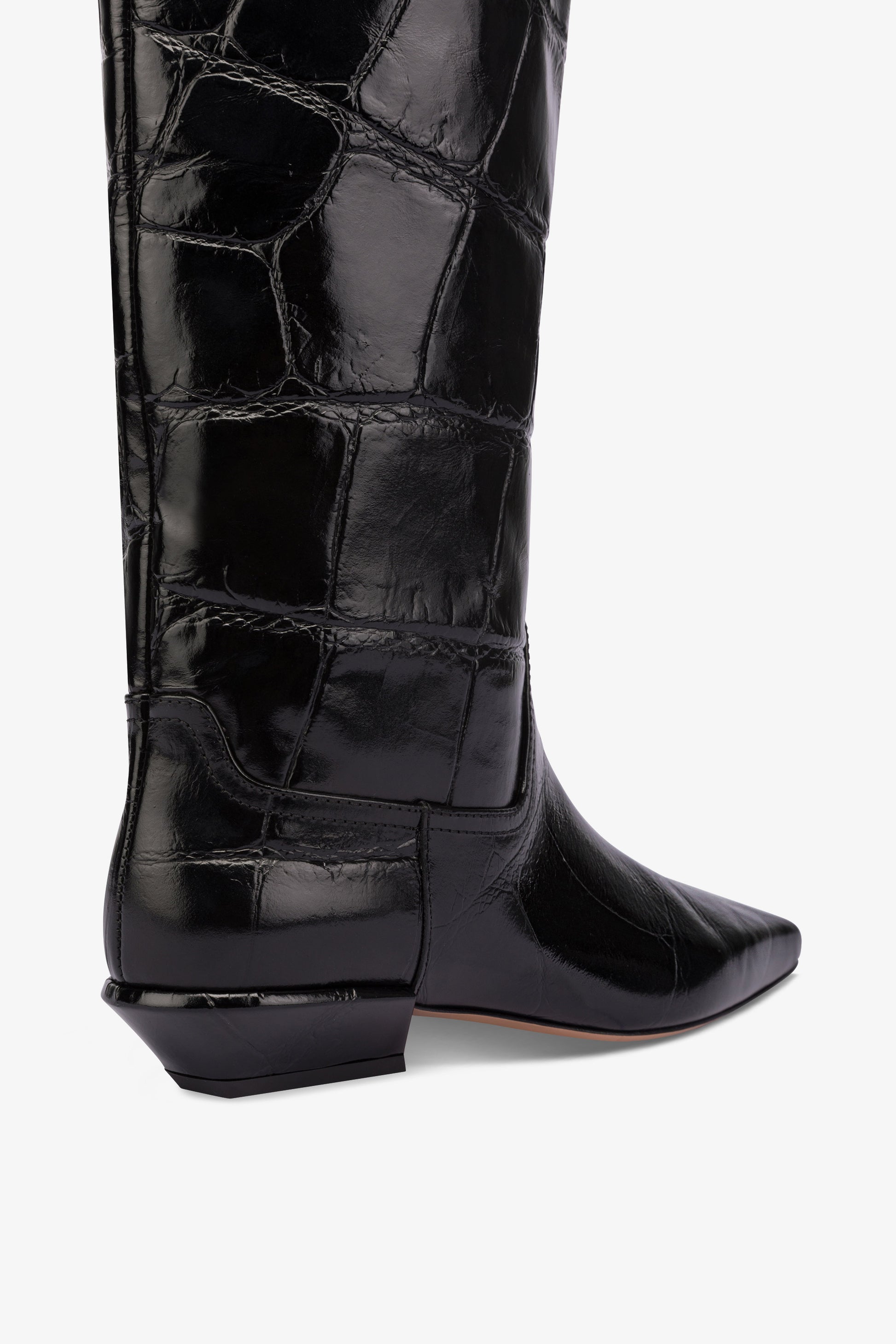 Over-the-knee boots in black croco-embossed leather