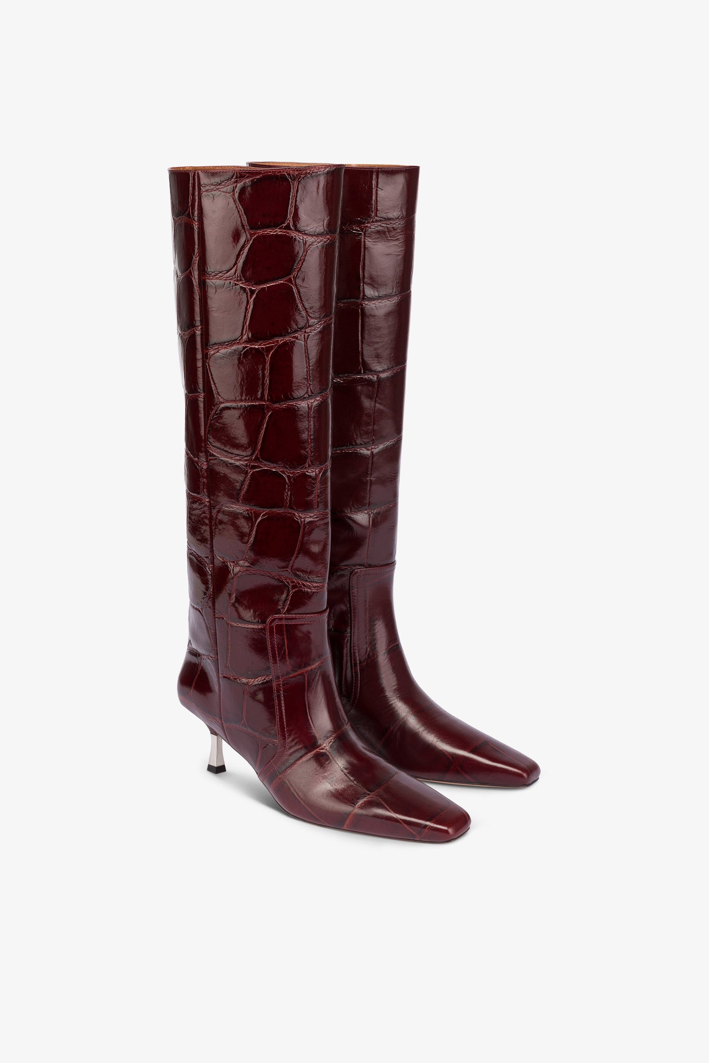 Bottes a hauteur de genou en cuir gaufre vert hevea