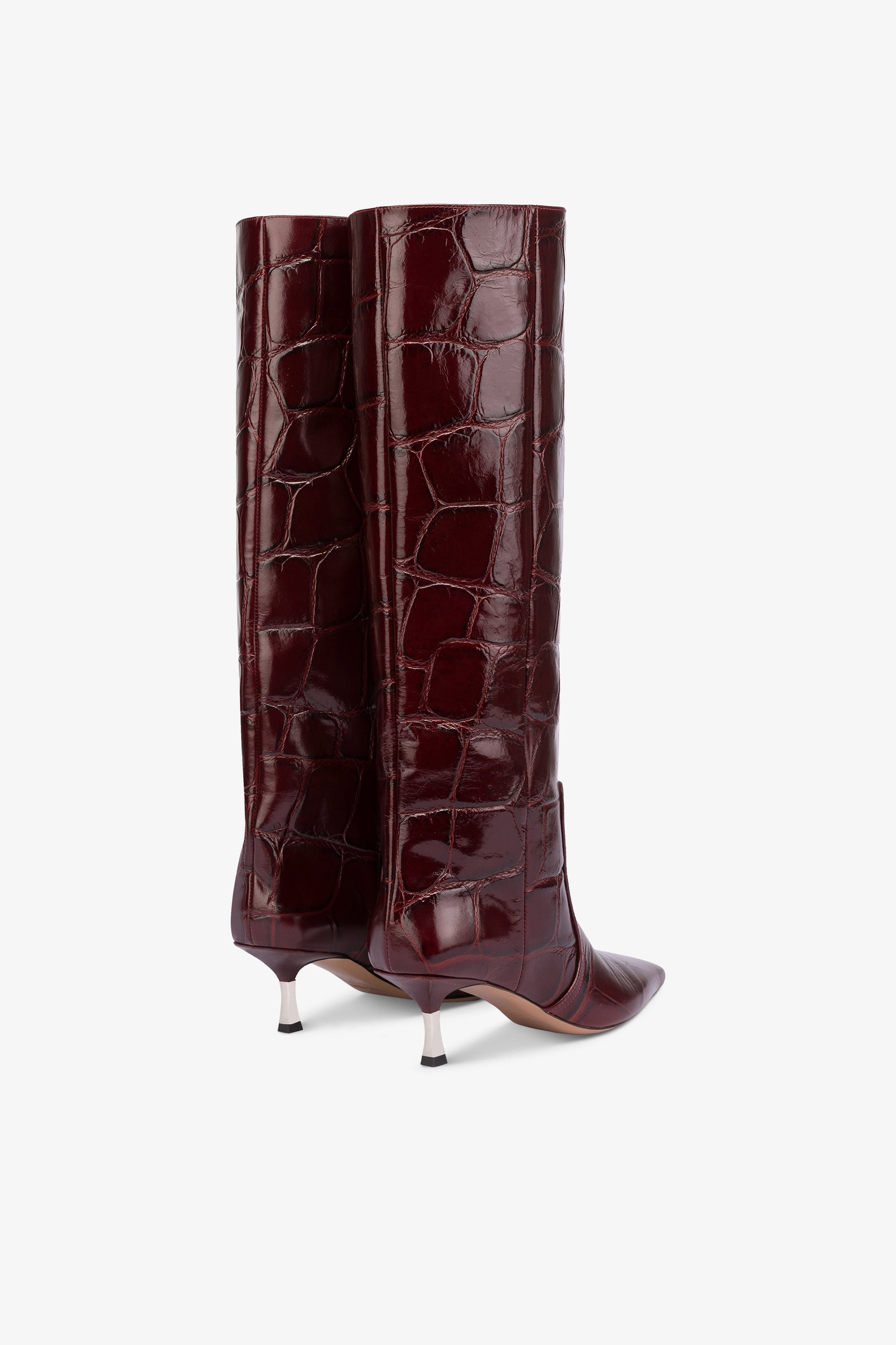 Knee-high boots in hevea croco-embossed leather