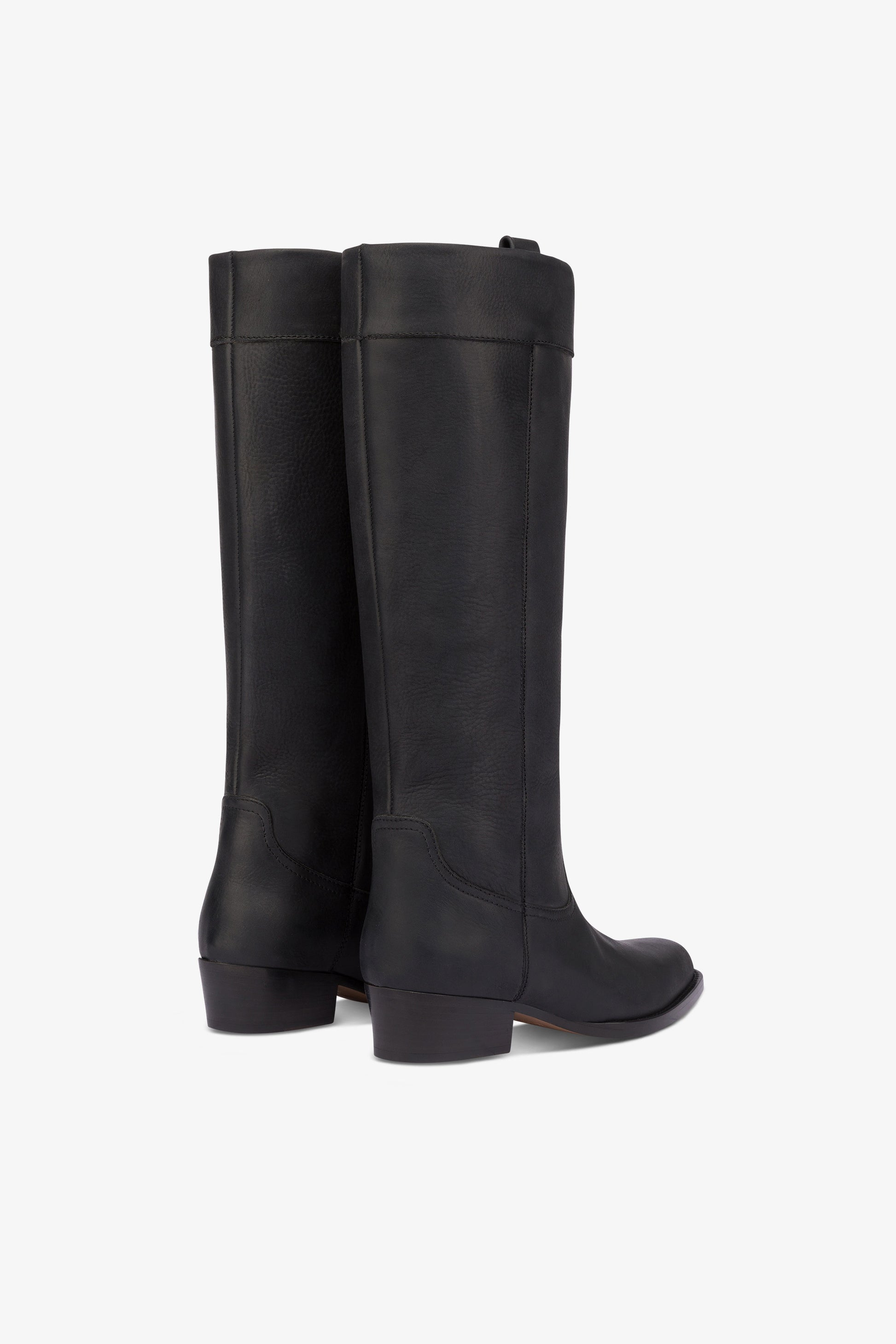 Calf-length boots in soft black pebble leather