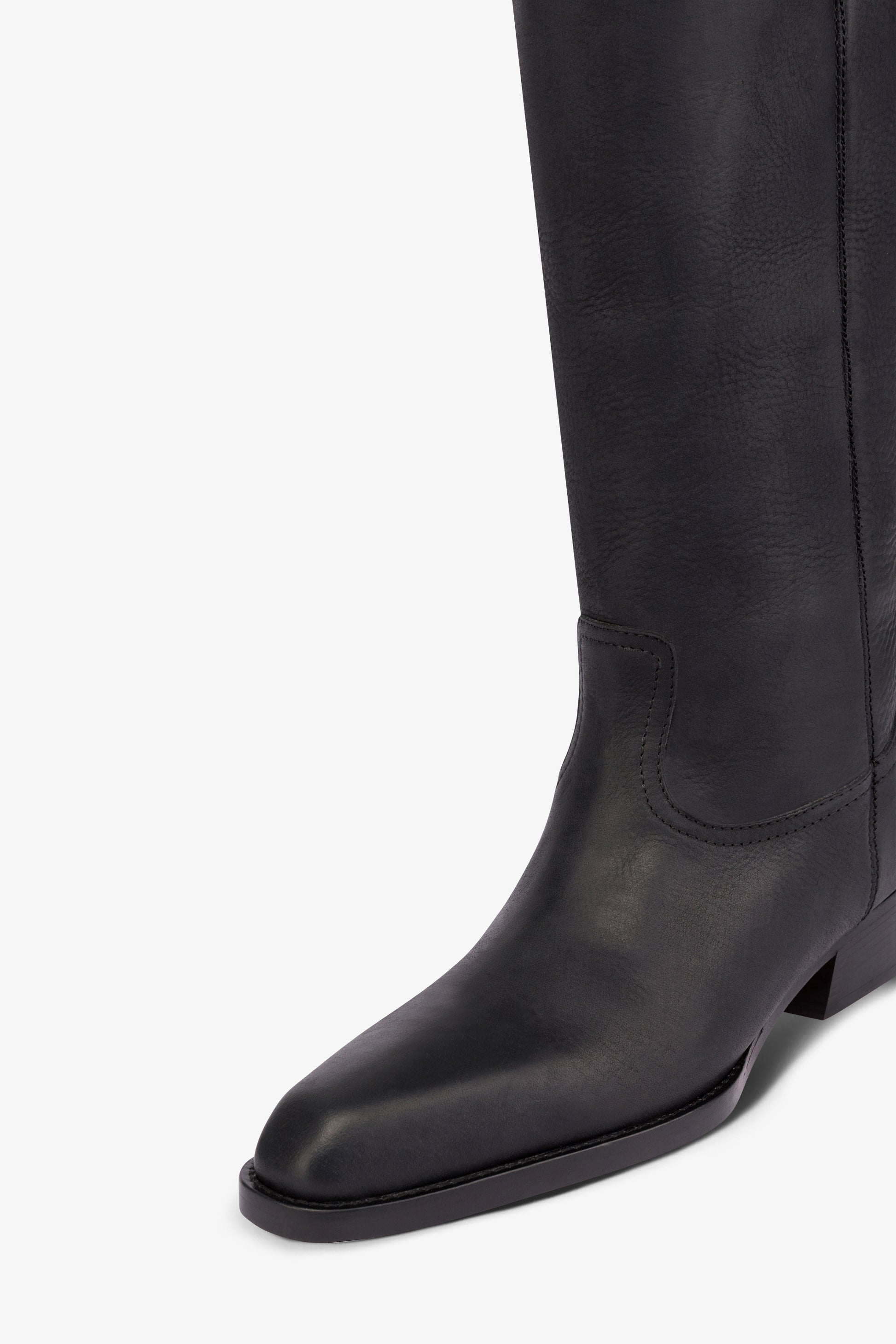 Calf-length boots in soft black pebble leather