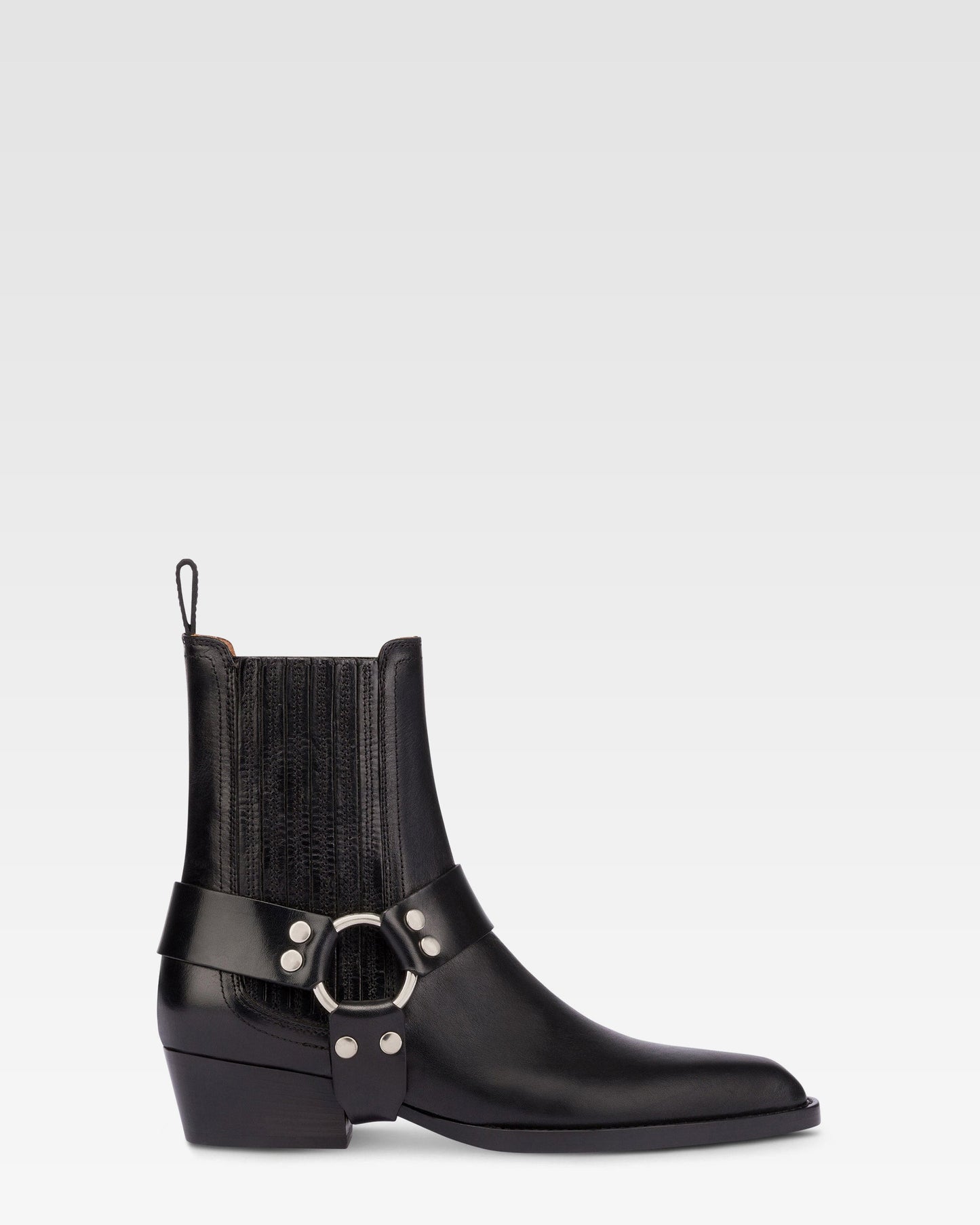 Bottines pointues en cuir vintage noir brillant