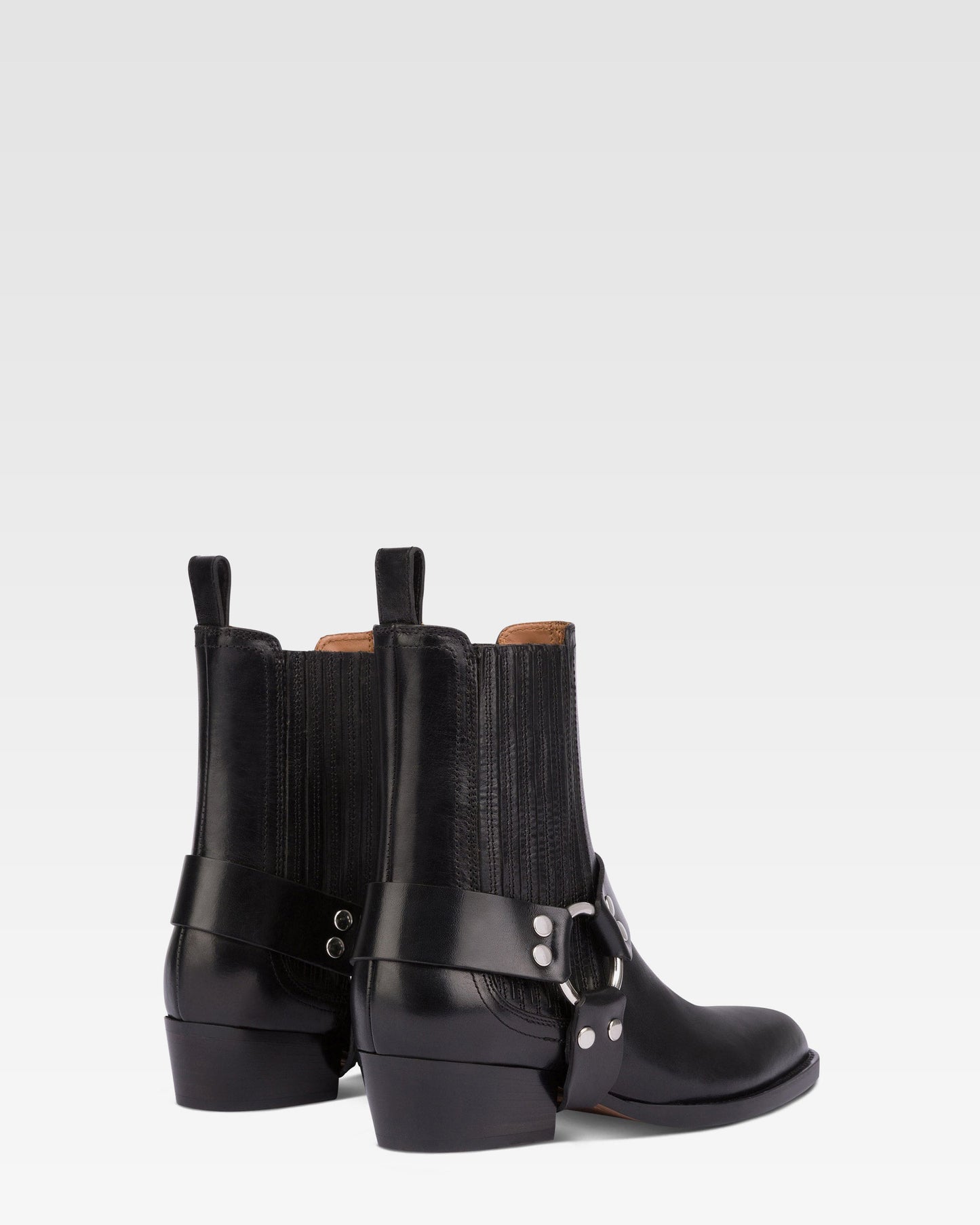 Bottines pointues en cuir vintage noir brillant