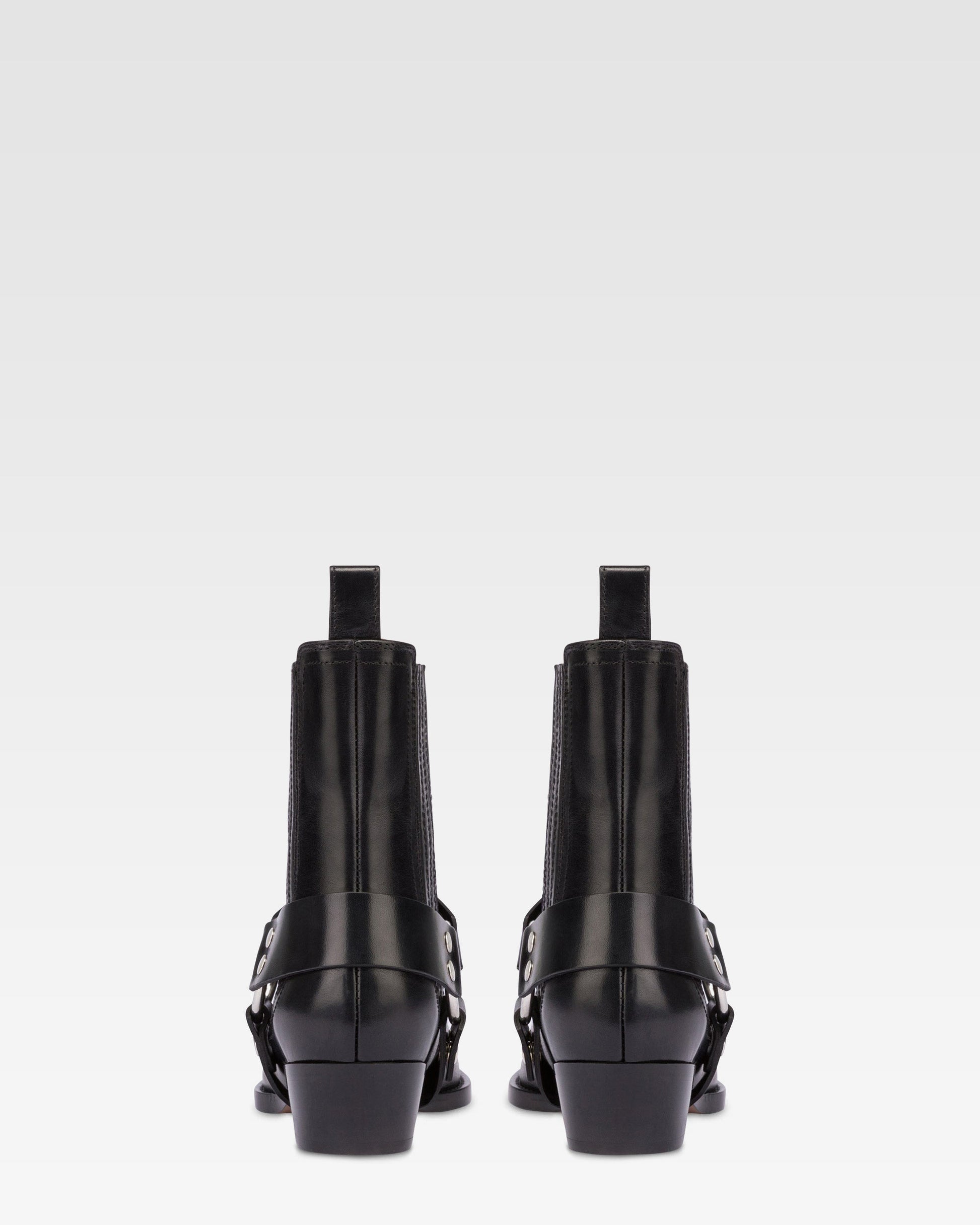 Bottines pointues en cuir vintage noir brillant