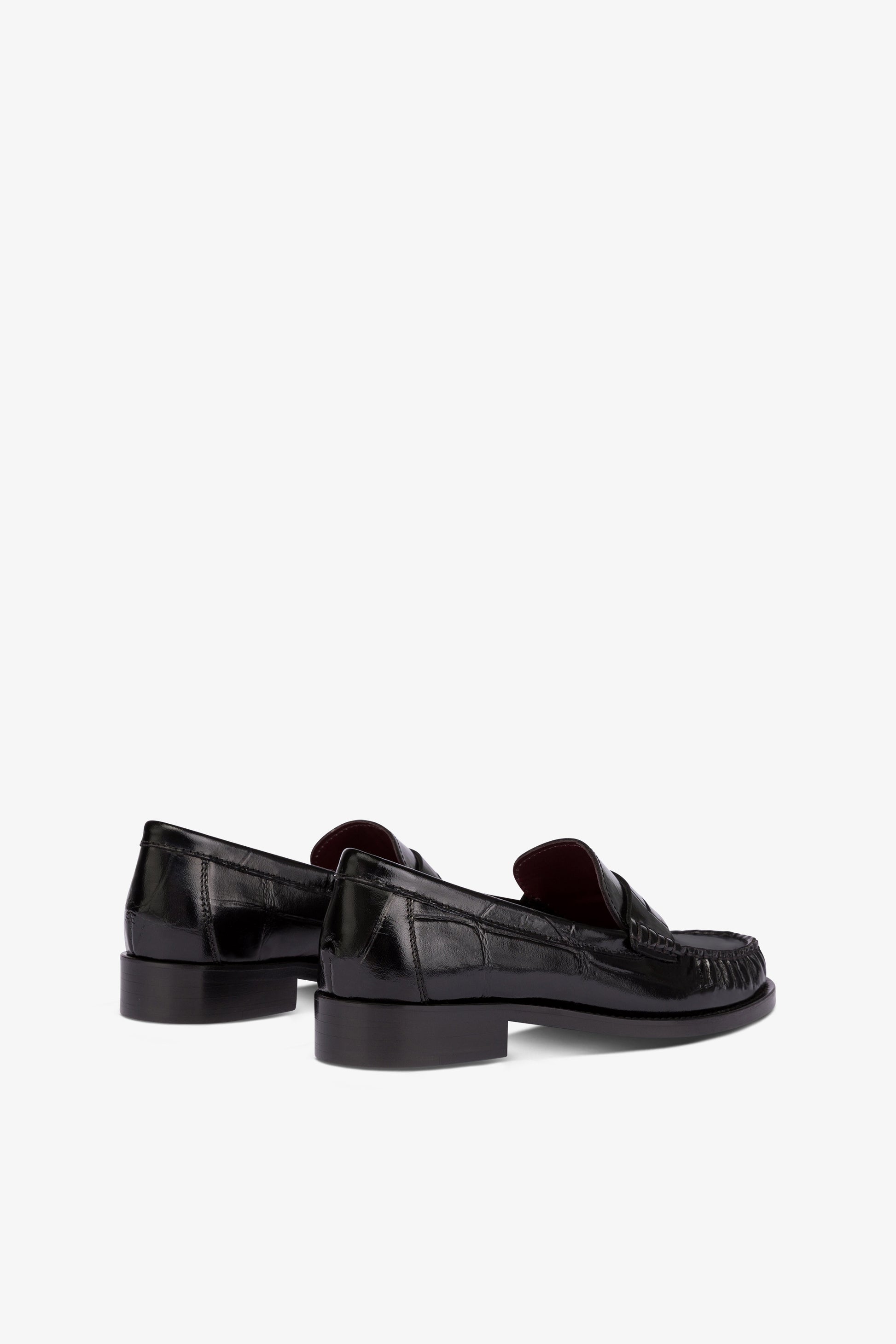 Mocassins en cuir gaufre facon croco maxi noir