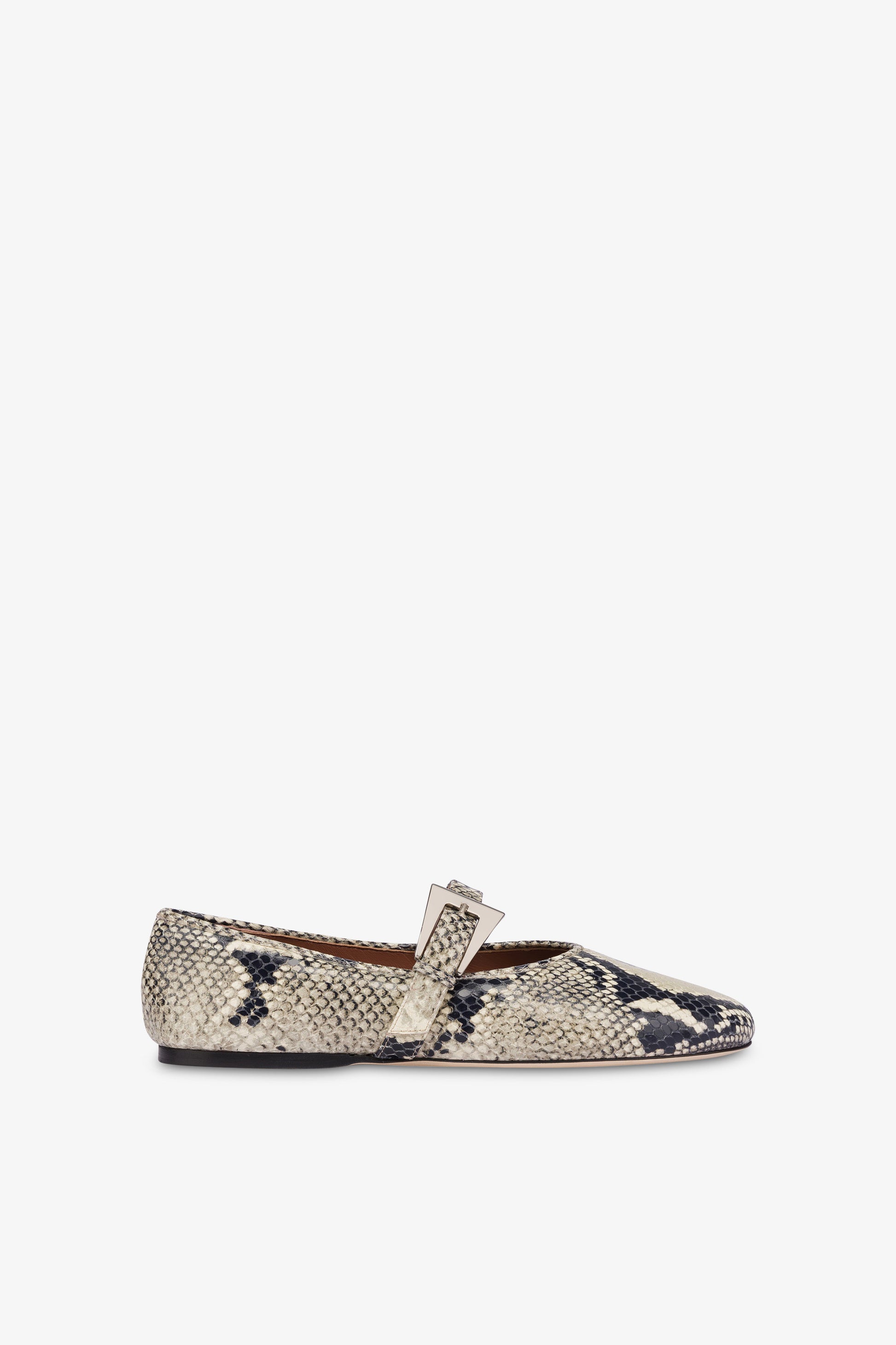 Ballet flats in natural python-printed leather