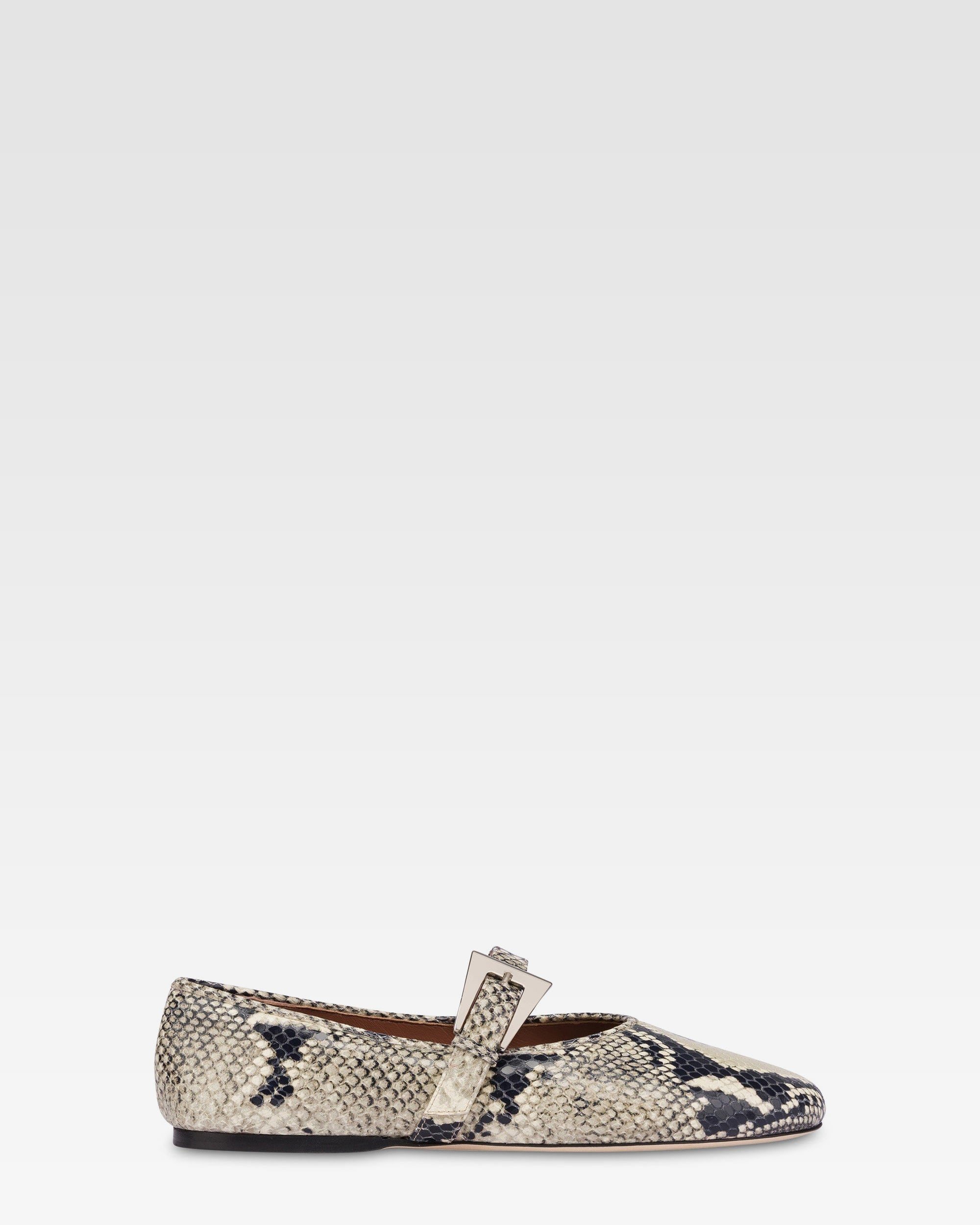 Ballet flats in natural python-printed leather