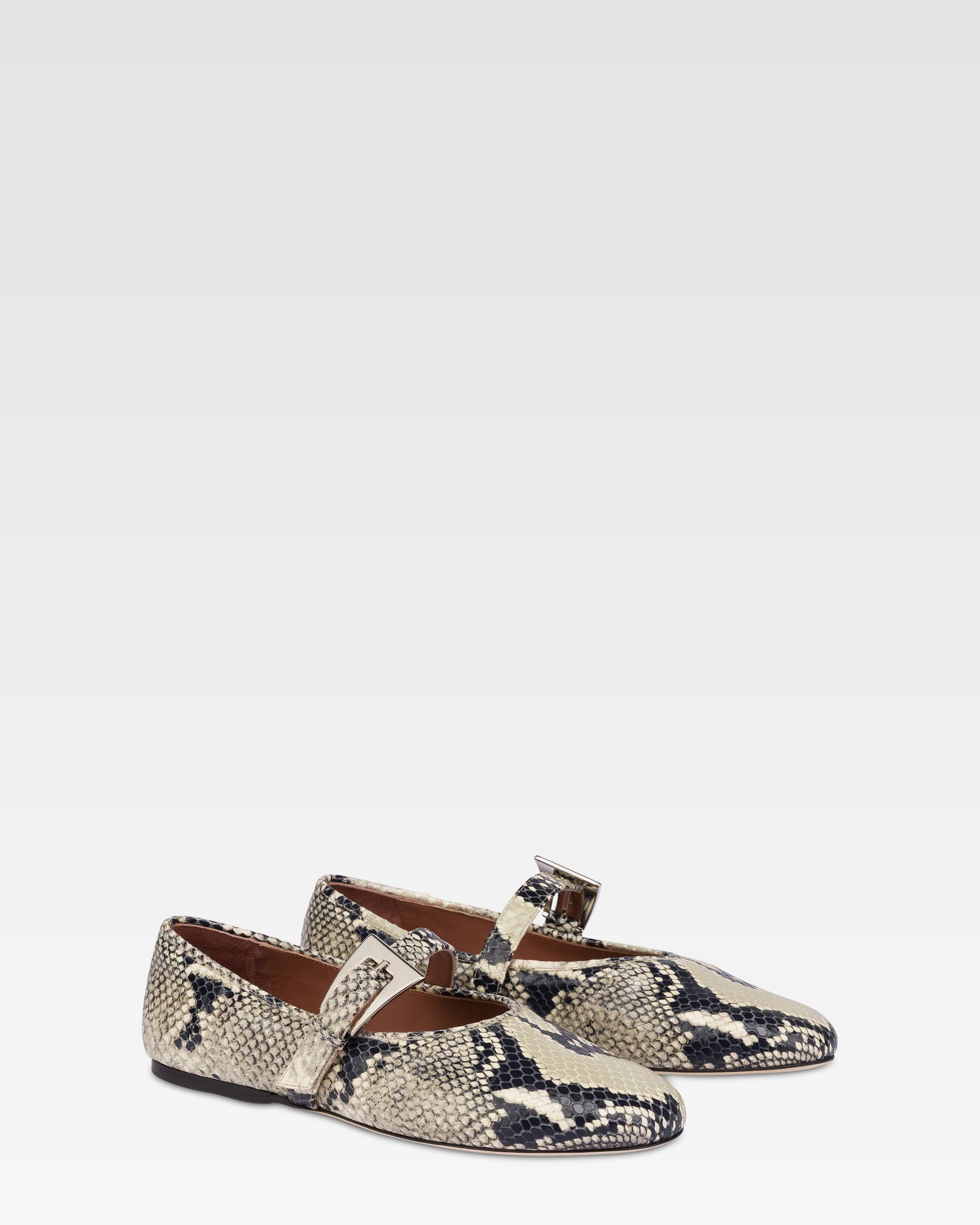 Ballet flats in natural python-printed leather