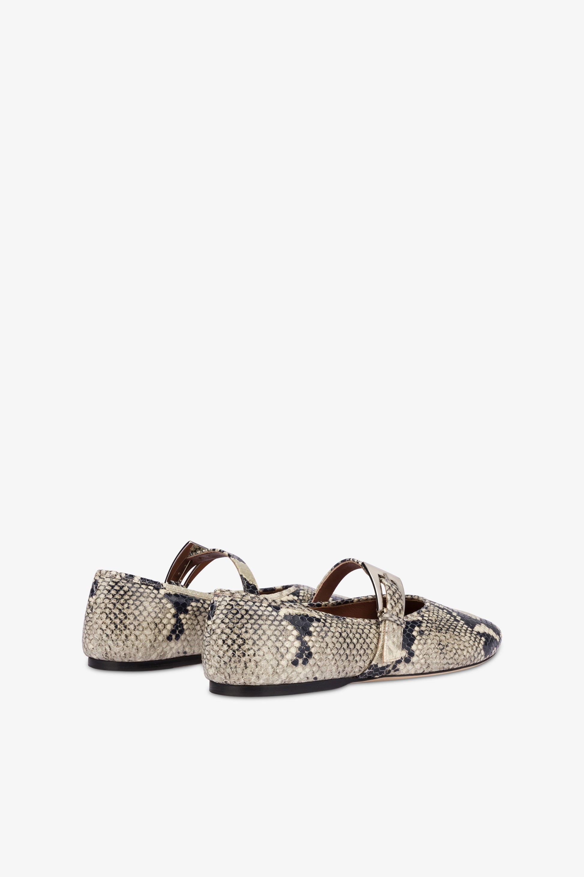 Ballet flats in natural python-printed leather