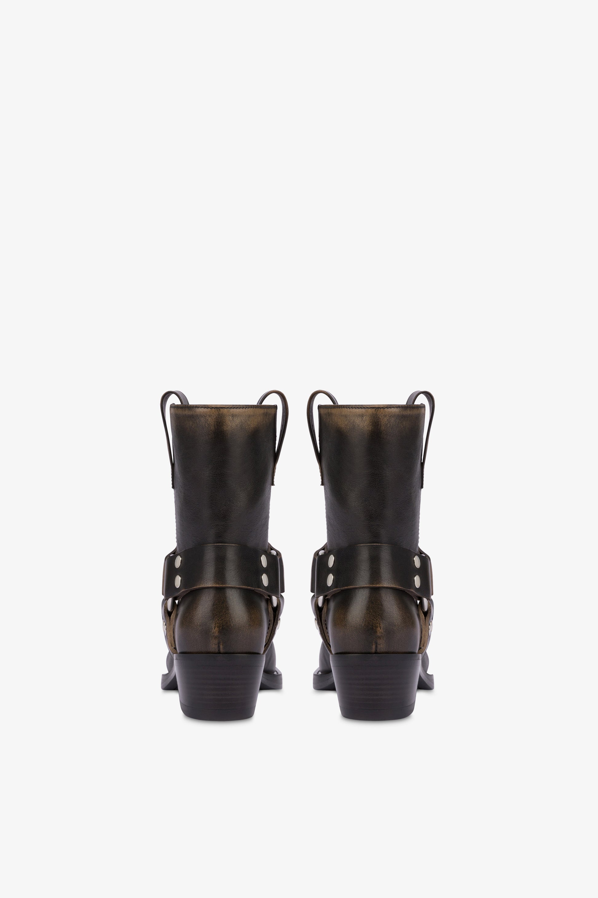 Square-toe ankle boots in soft black brushed leather