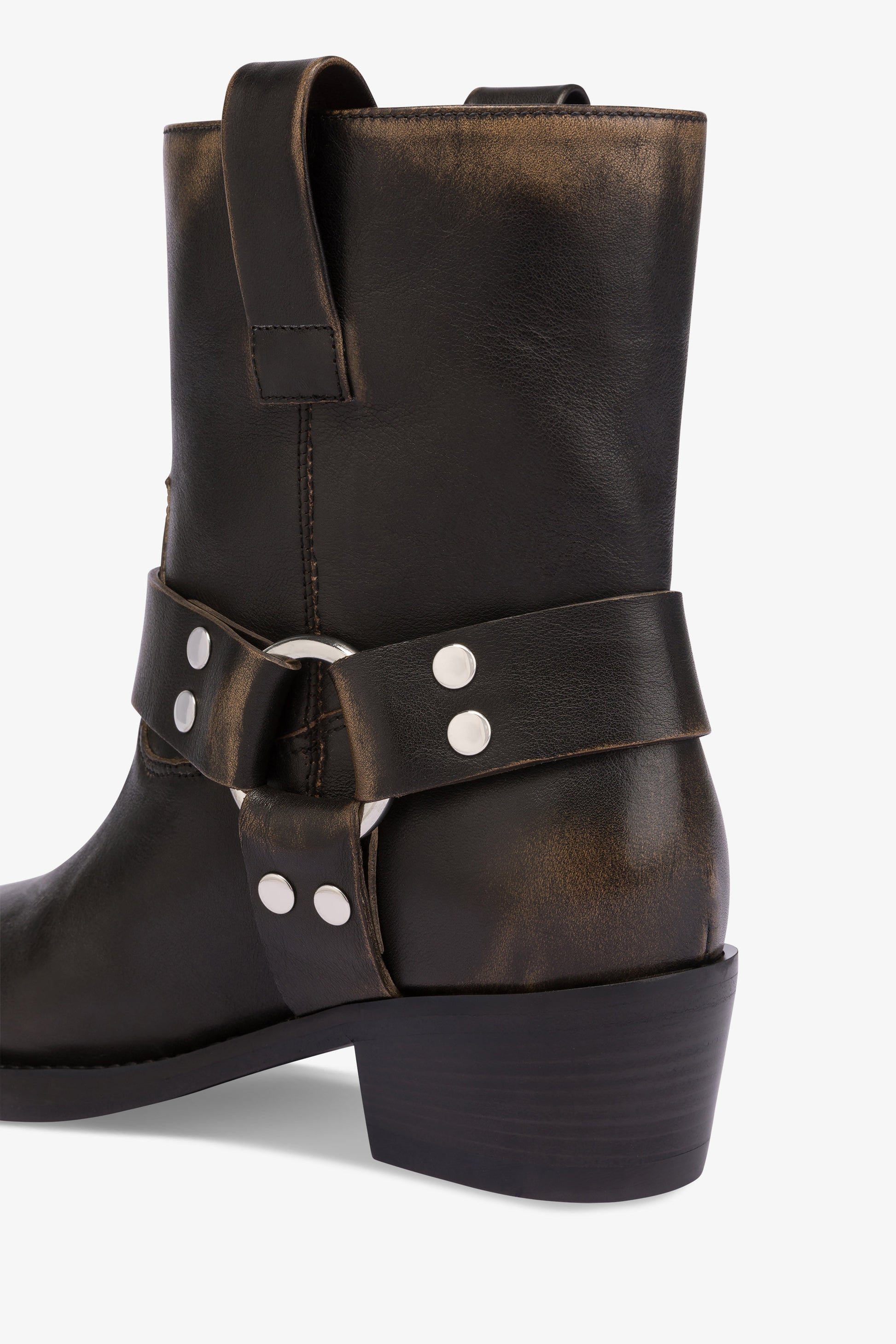 Square-toe ankle boots in soft black brushed leather