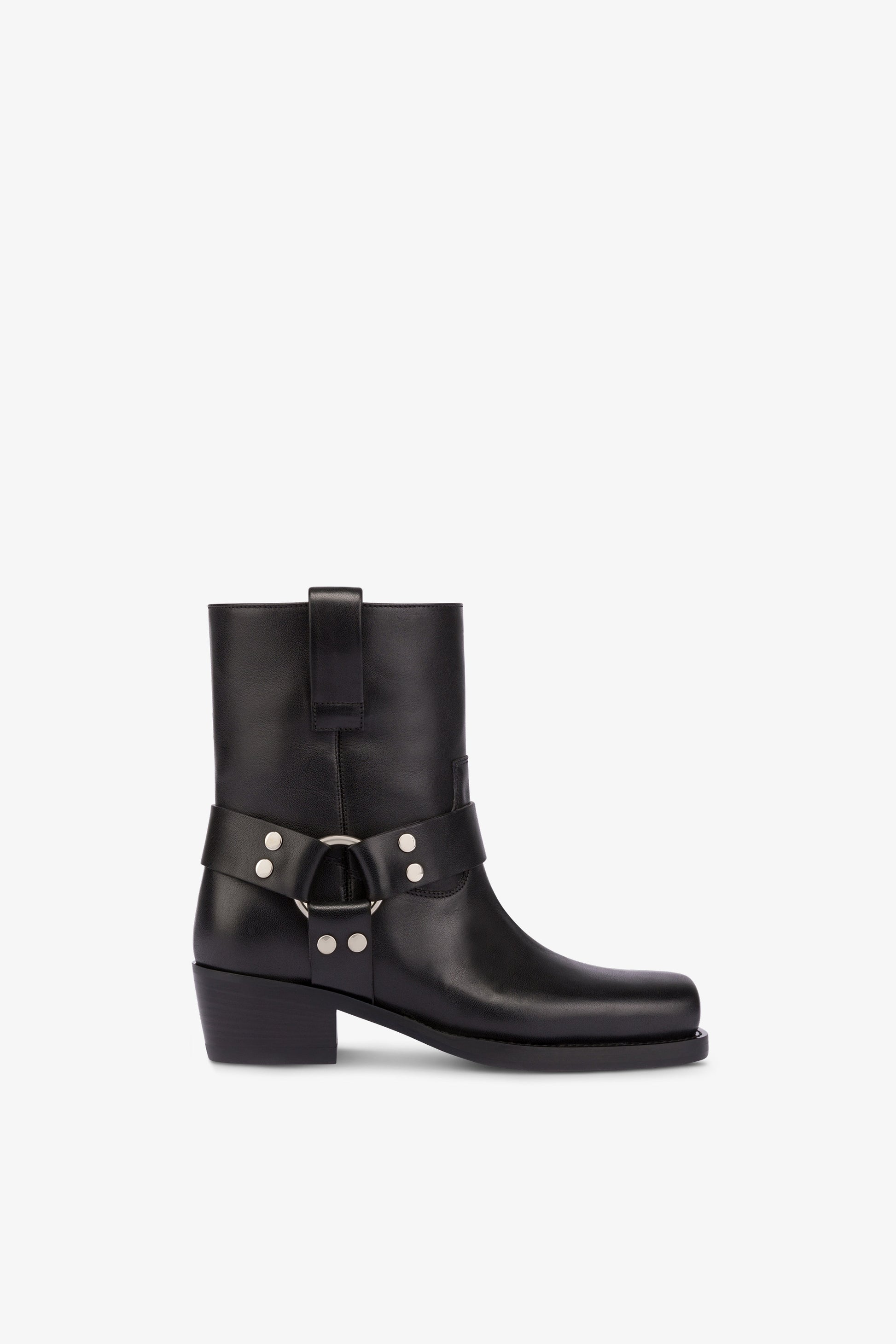 Square-toe ankle boots in smooth black leather