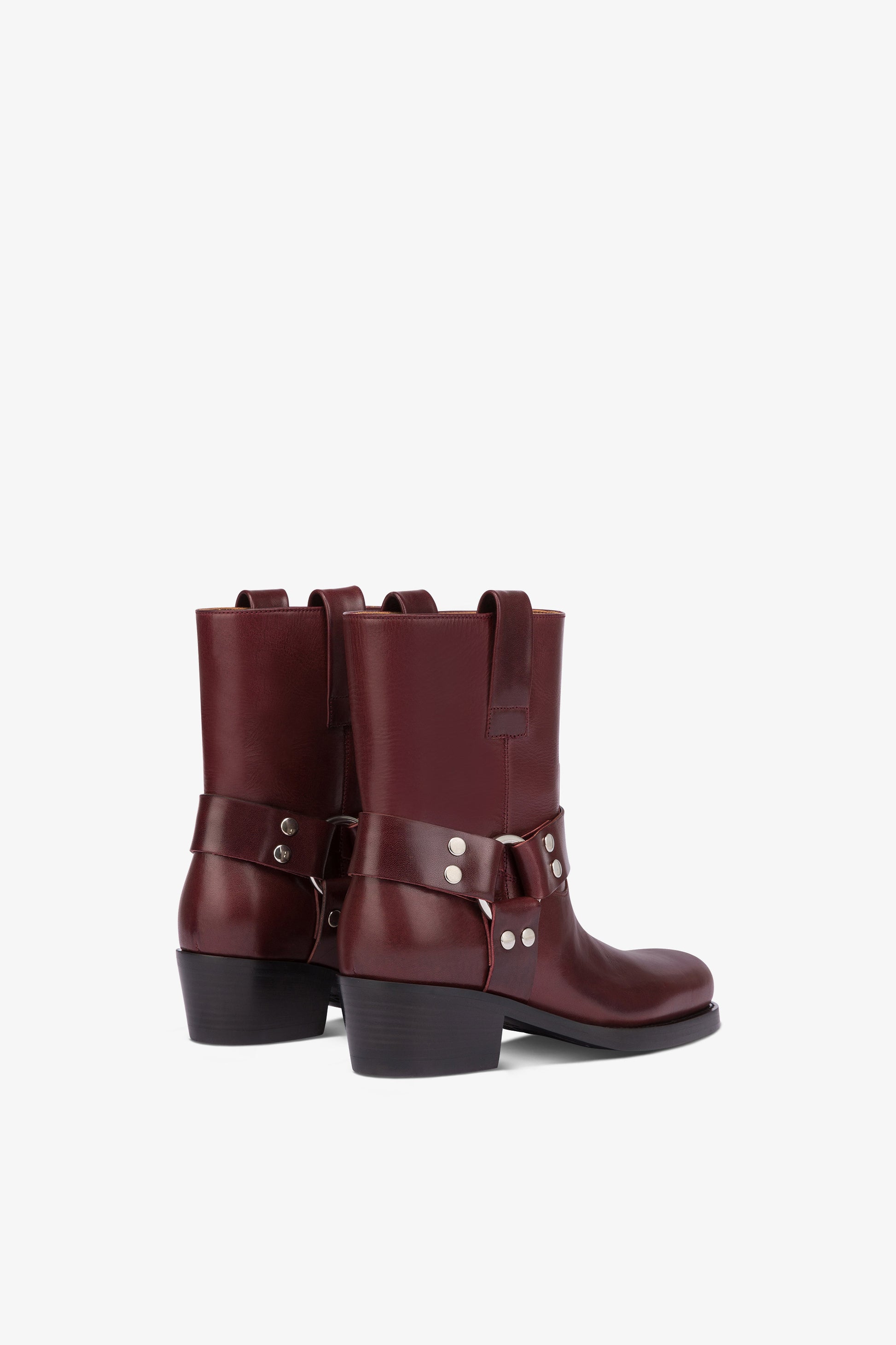 Square-toe ankle boots in soft plum leather