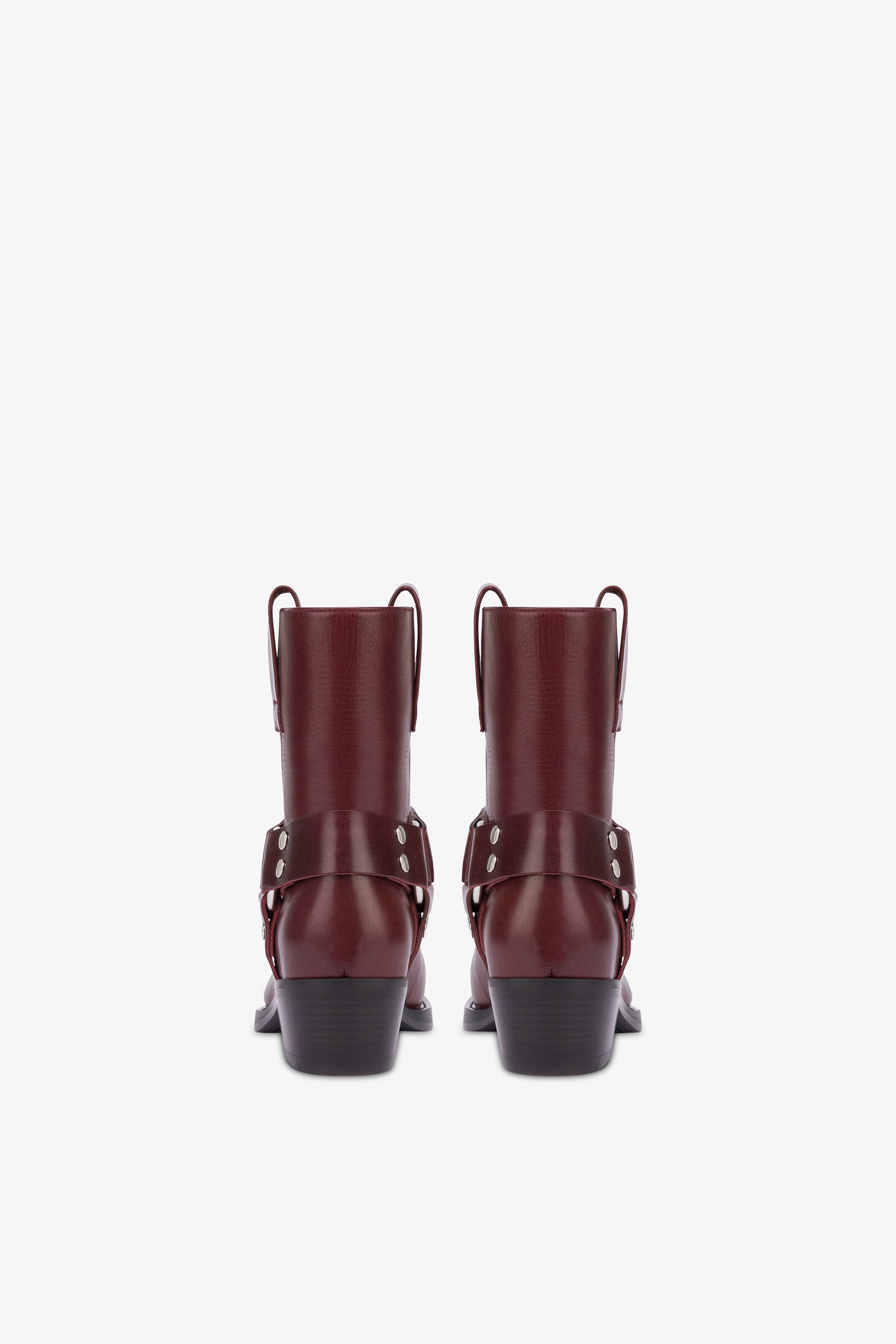 Square-toe ankle boots in soft plum leather
