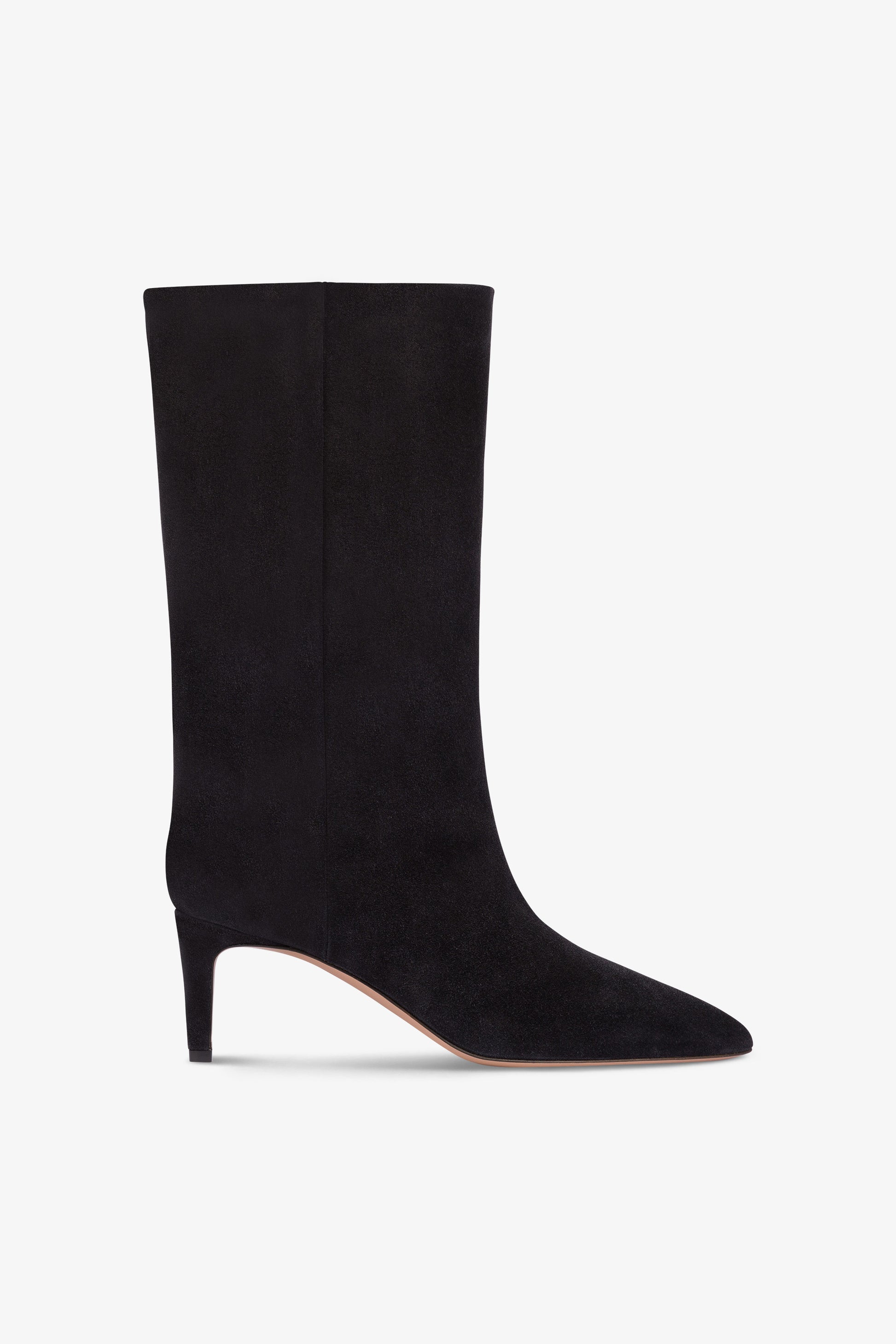 Calf-high boots in smooth off-black suede leather