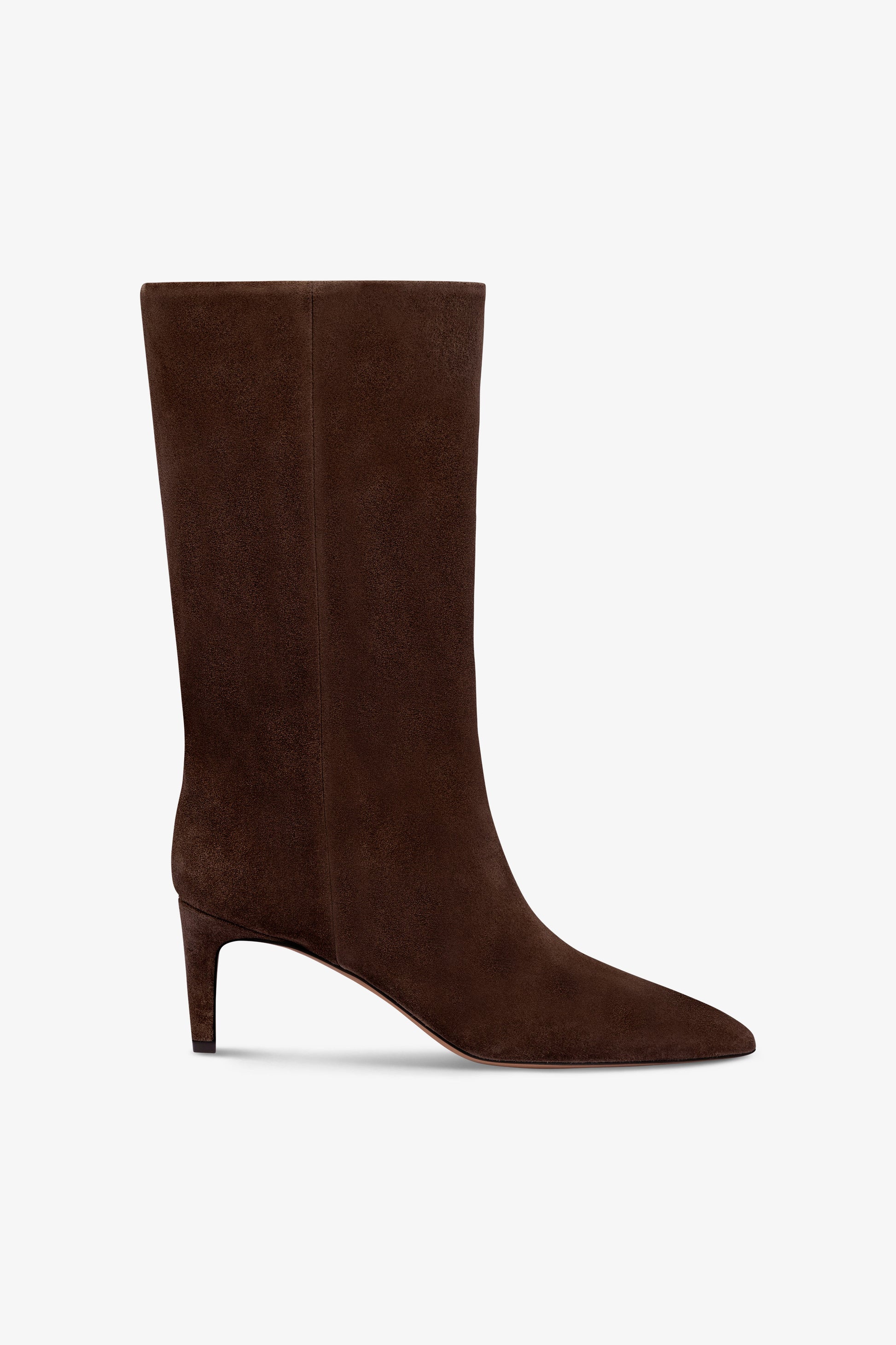 Calf-high boots in smooth pepper suede leather