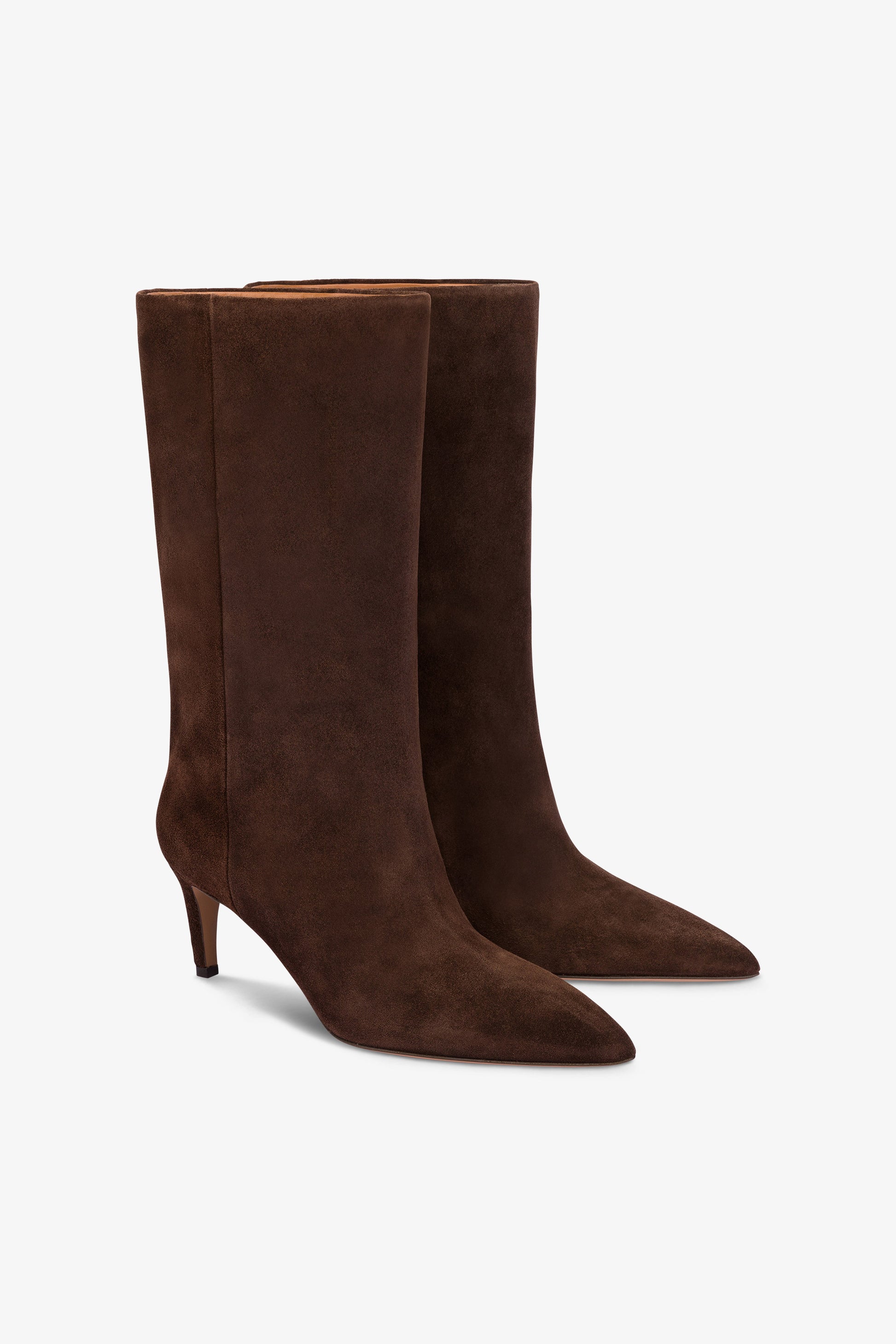 Calf-high boots in smooth pepper suede leather
