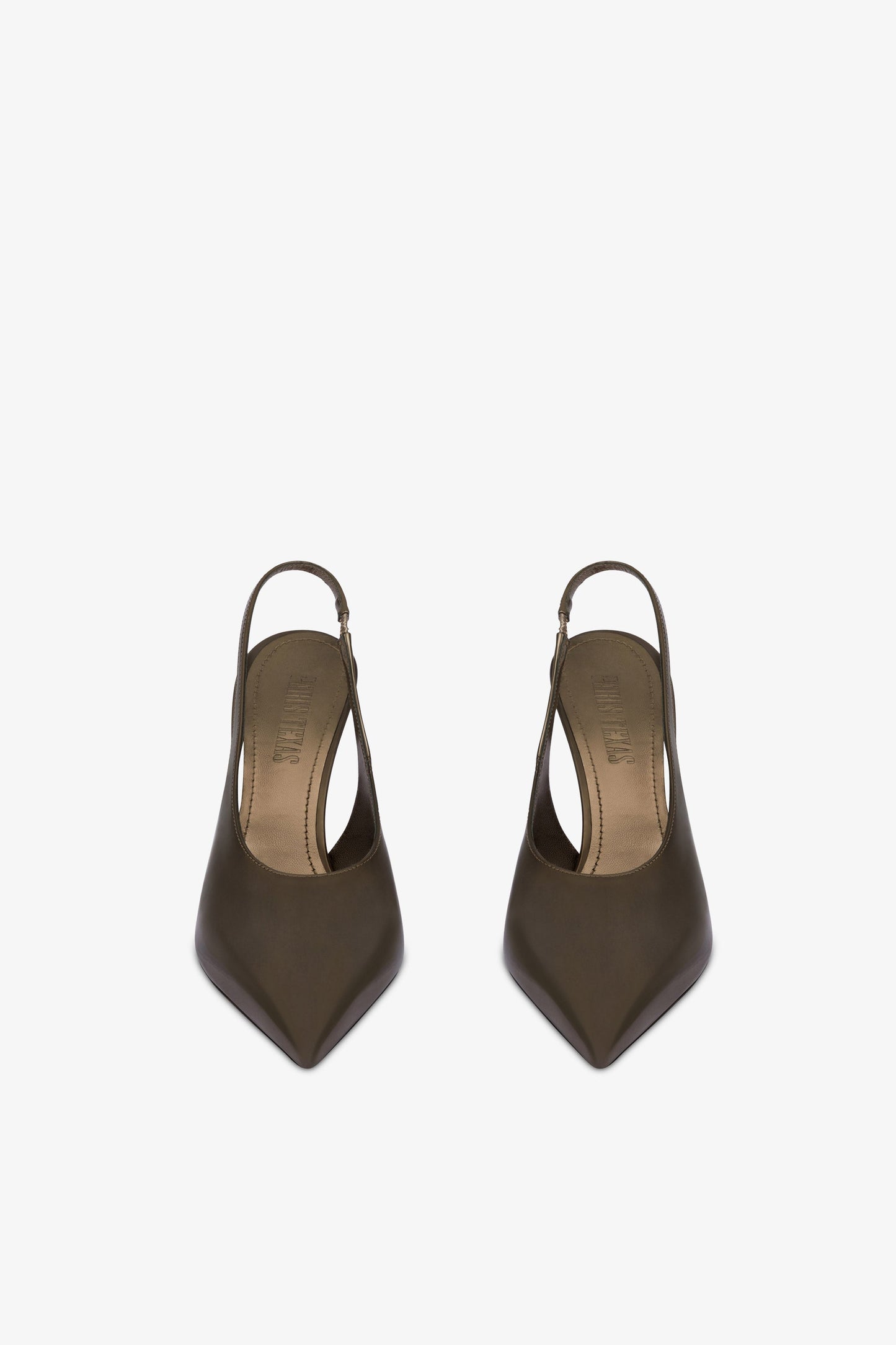 Slingbacks aus safarifarbenem Leder mit Spiegeleffekt