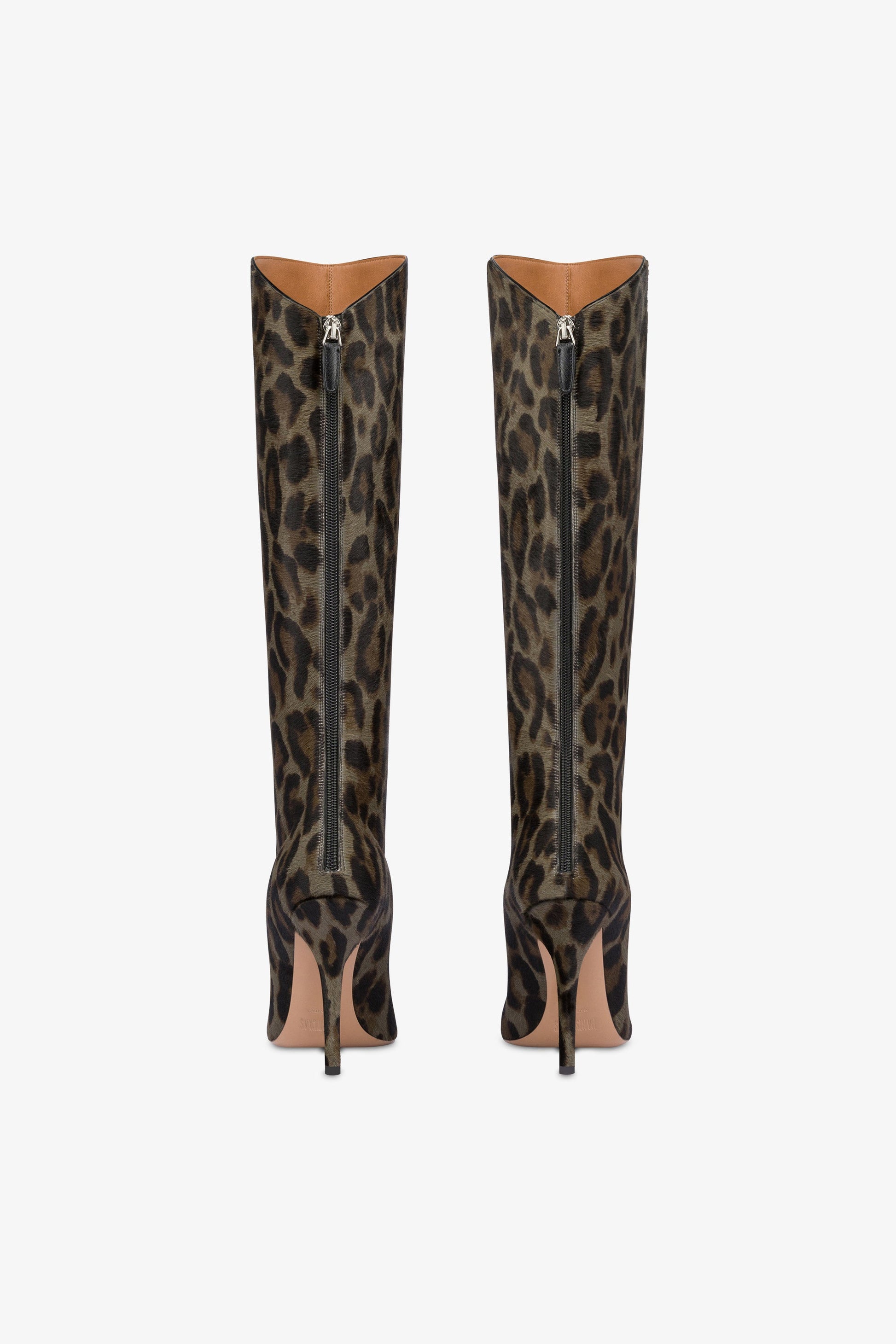 Bottes en cuir de vachette imprime leopard et couleur graphite