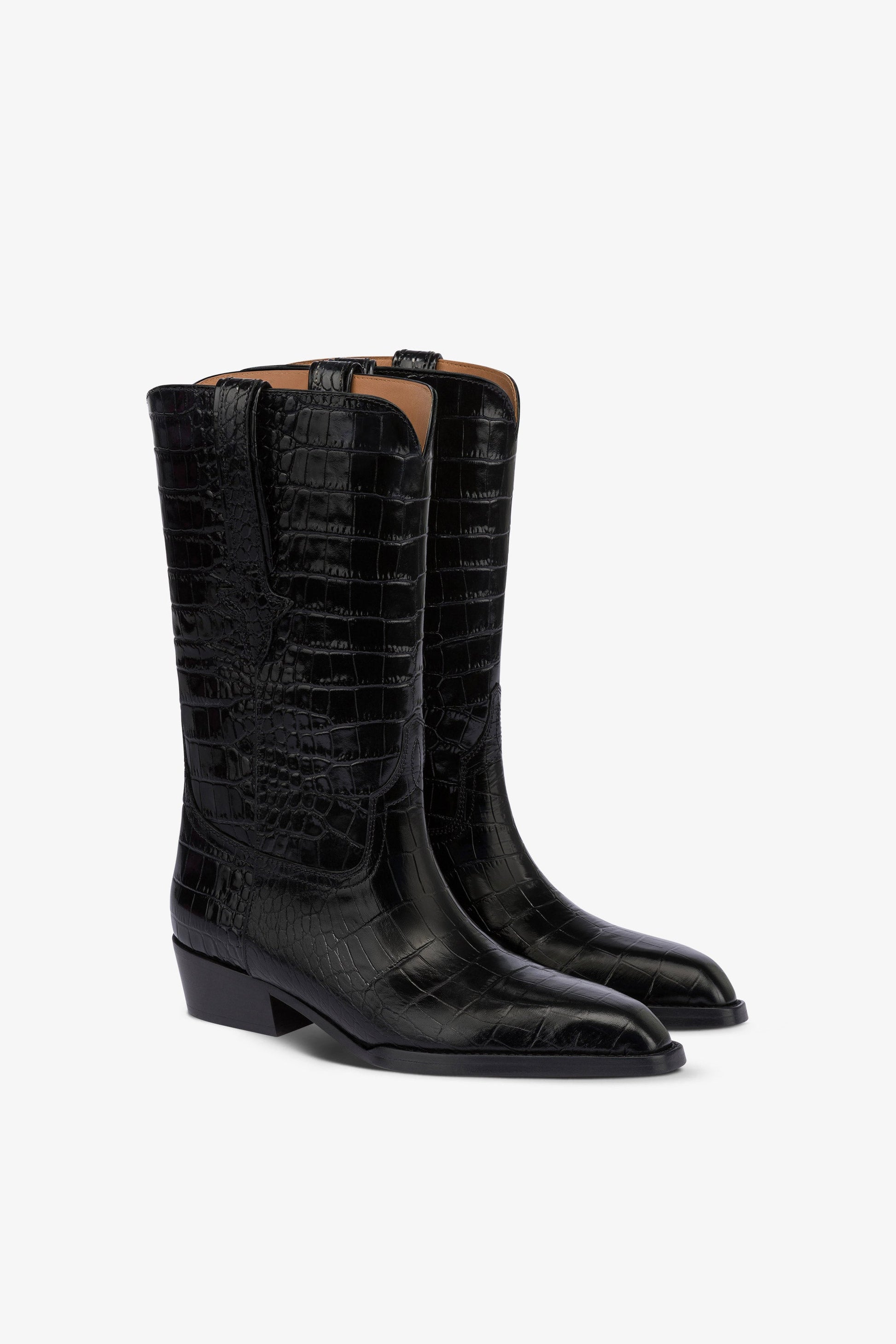 Botas de piel negra efecto cocodrilo