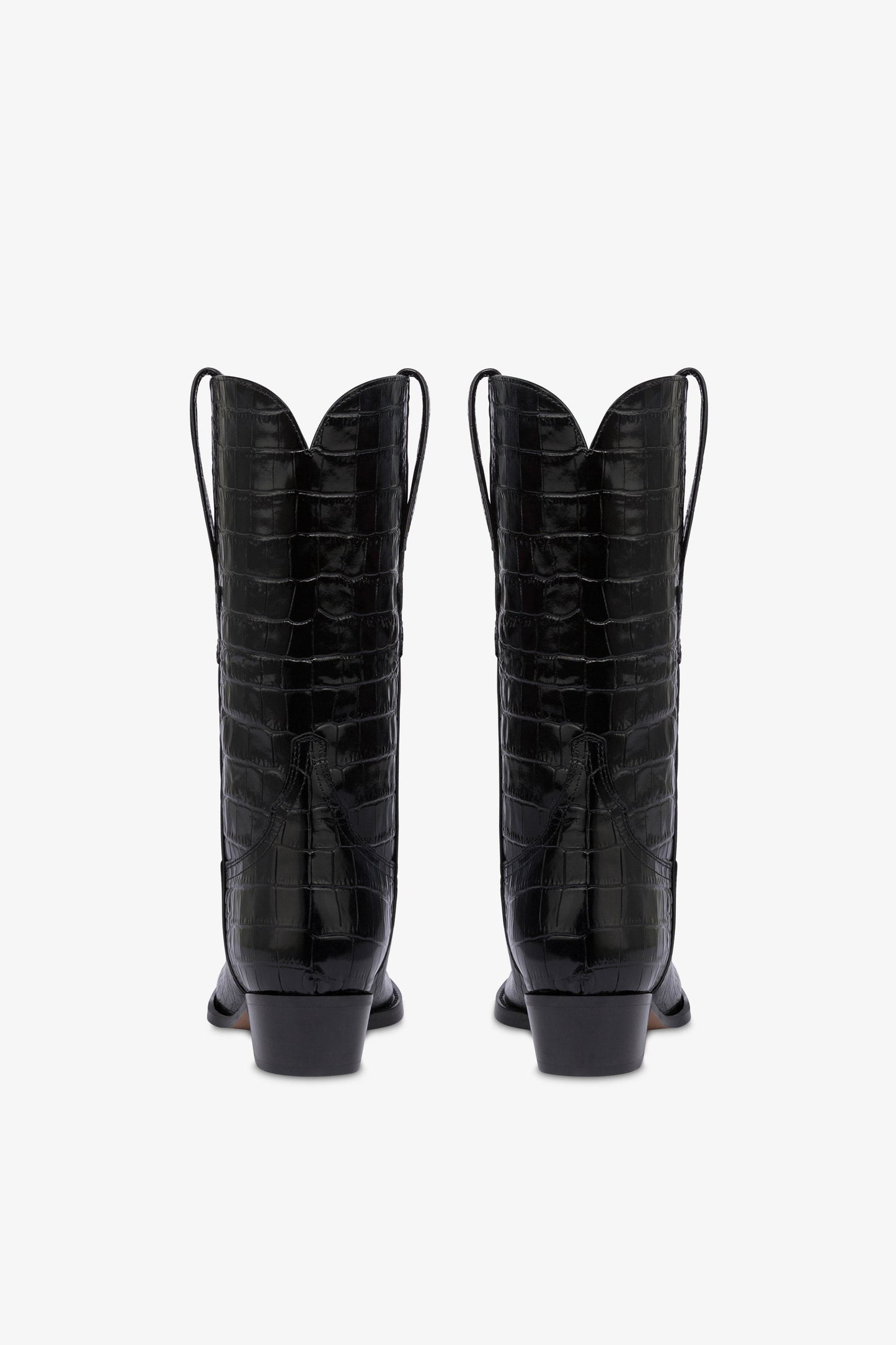 Boots in black croco-embossed leather