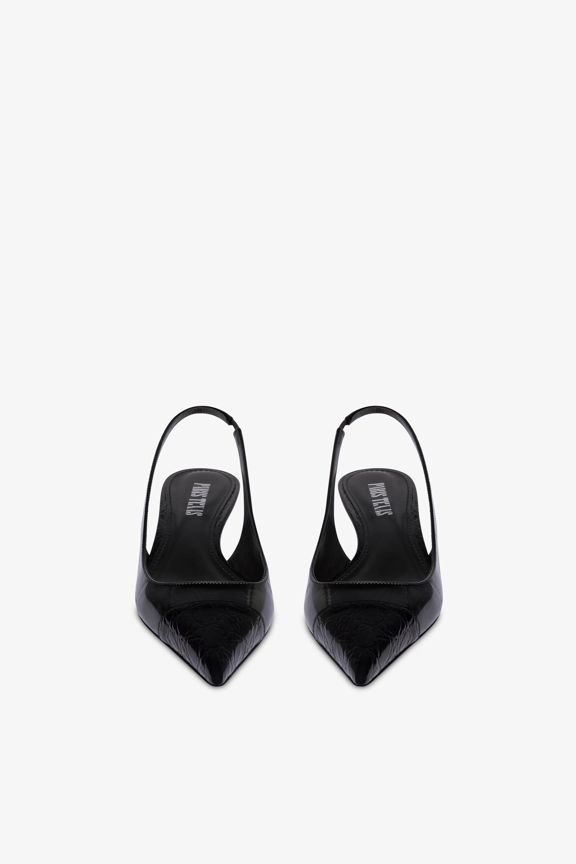 Slingback in pelle con stampa coccodrillo color nero