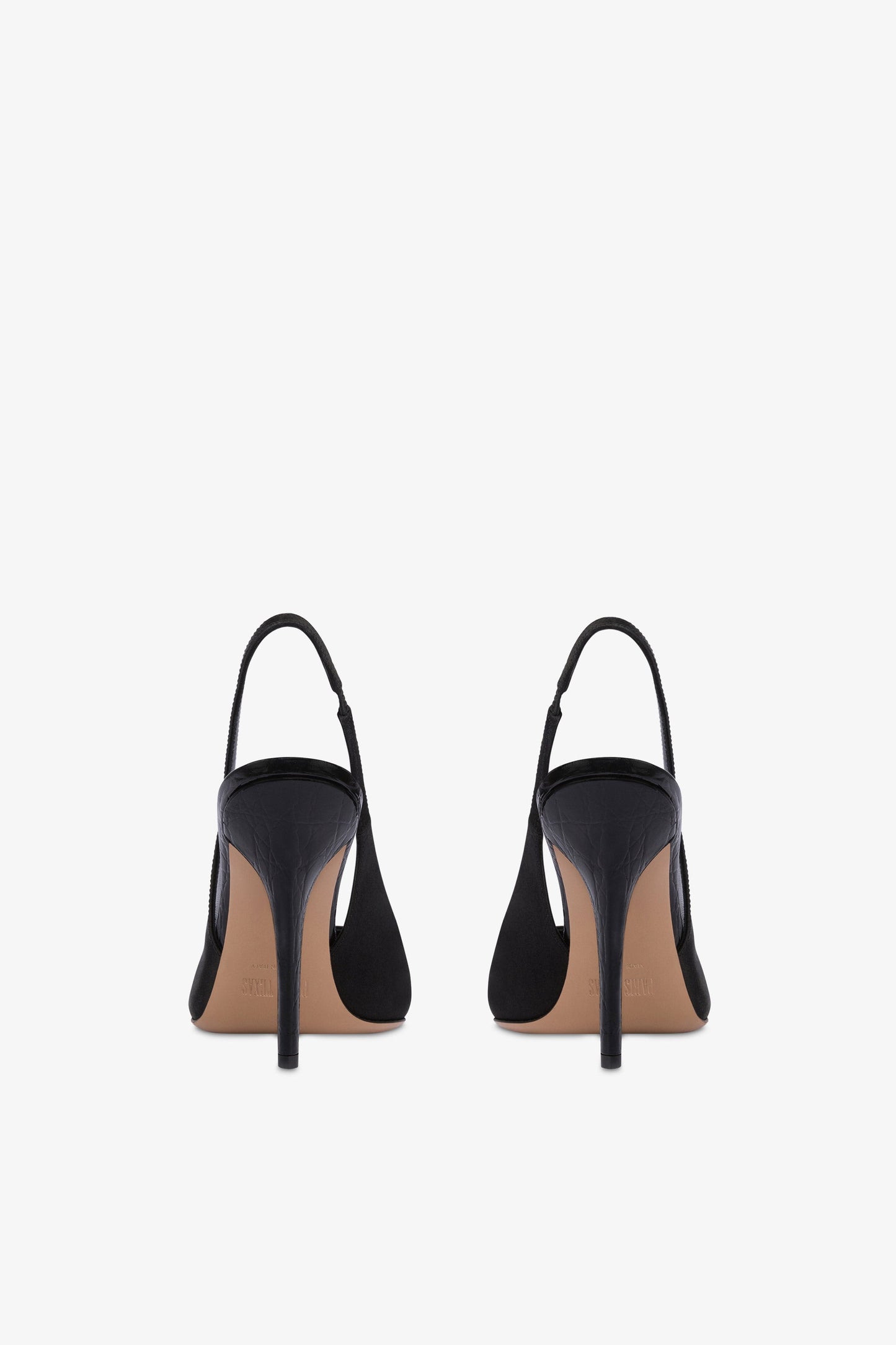 Slingback in raso nero e punta in pelle con stampa coccodrillo tono su tono