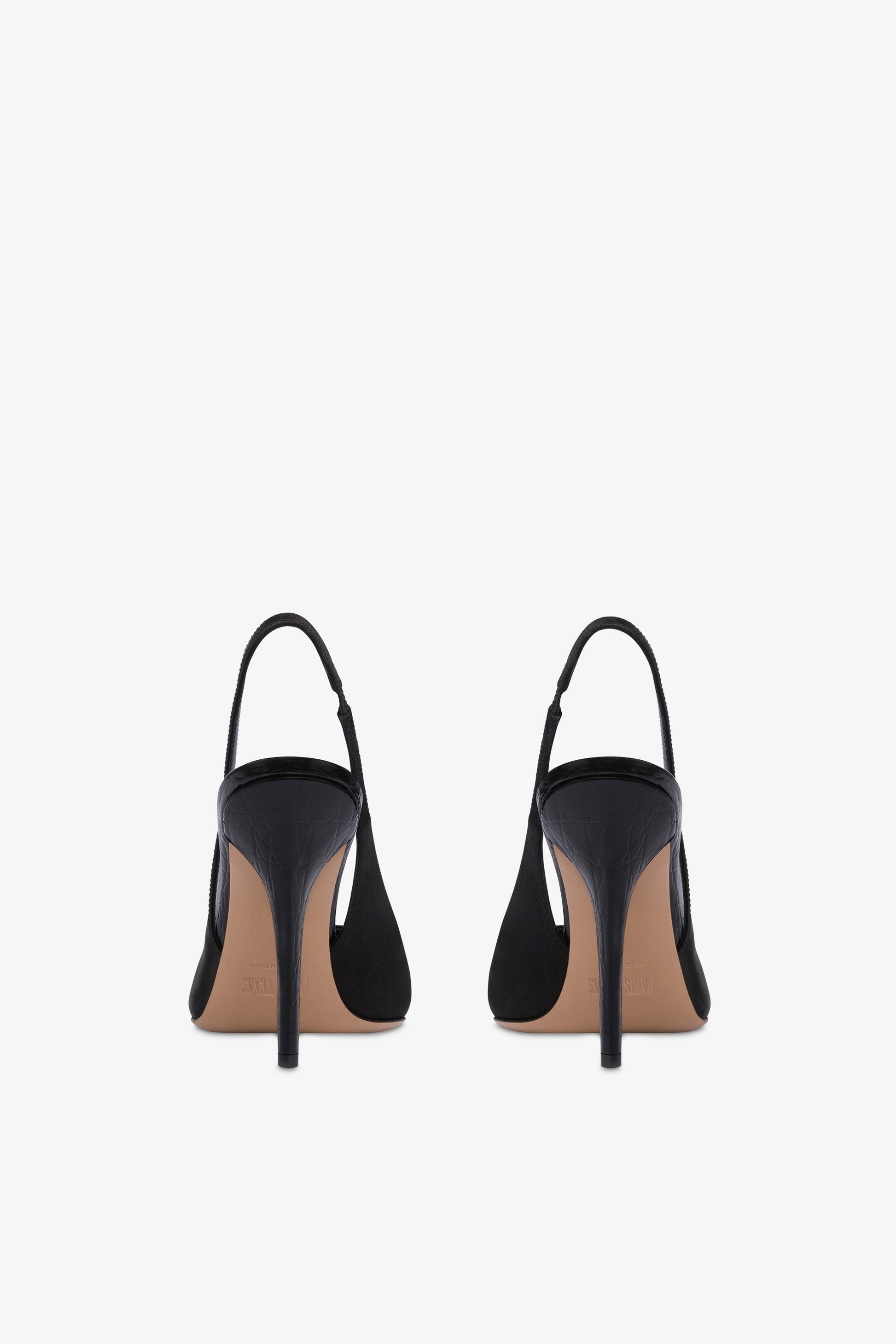 Slingback in raso nero e punta in pelle con stampa coccodrillo tono su tono