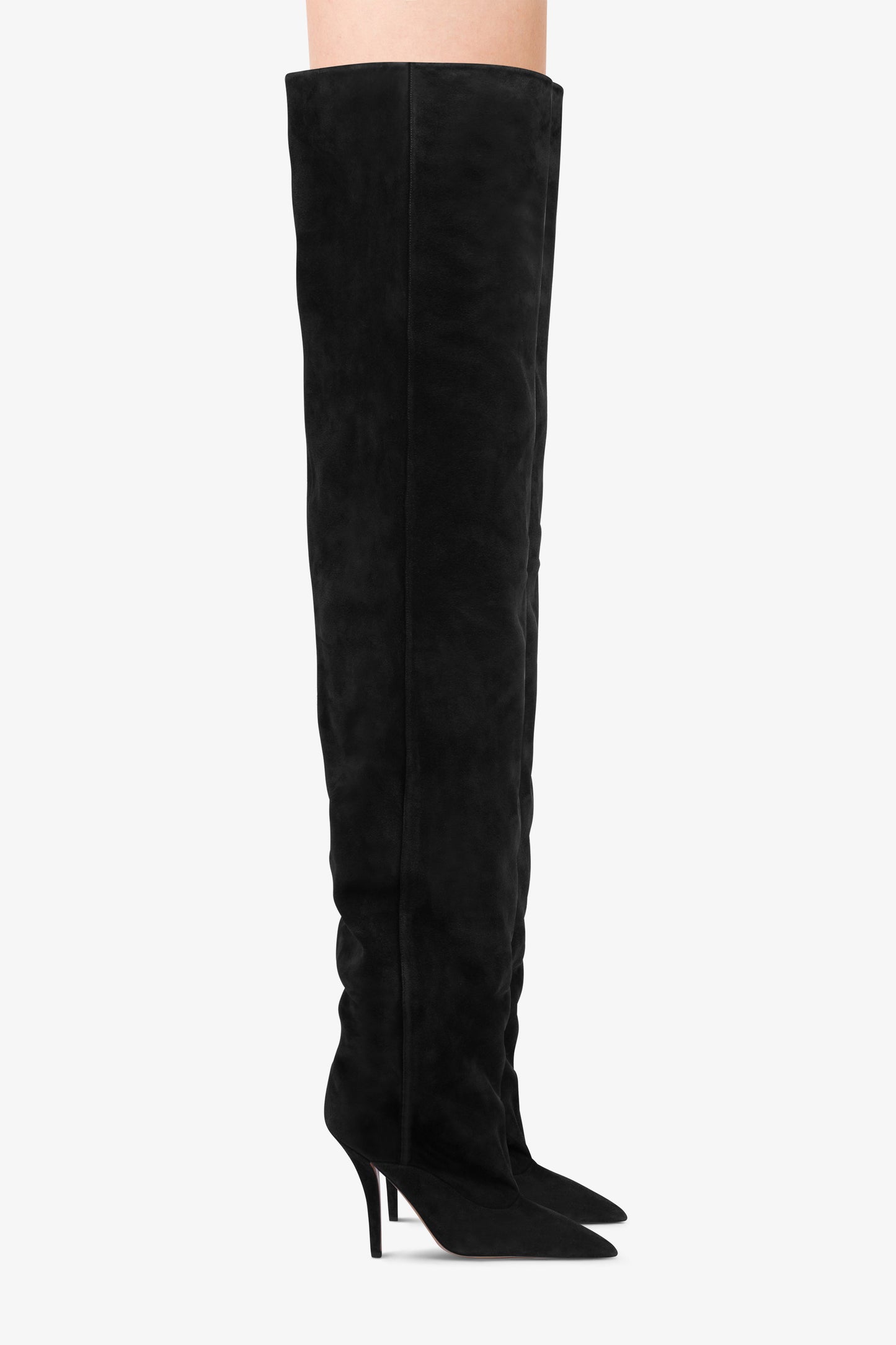 Over-the-knee boots in off-black suede leather