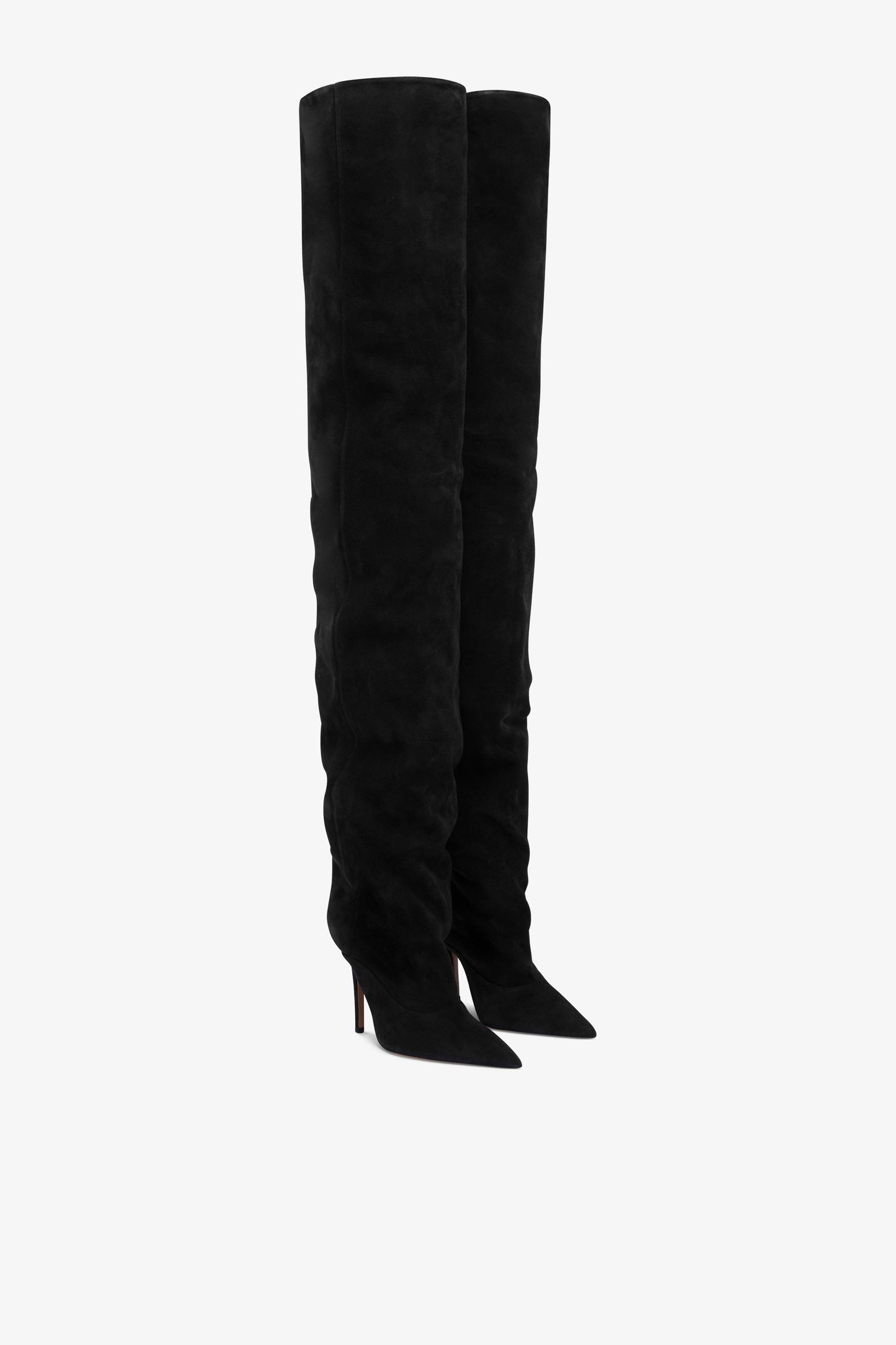 Bottes a hauteur de genou en cuir suede noir casse