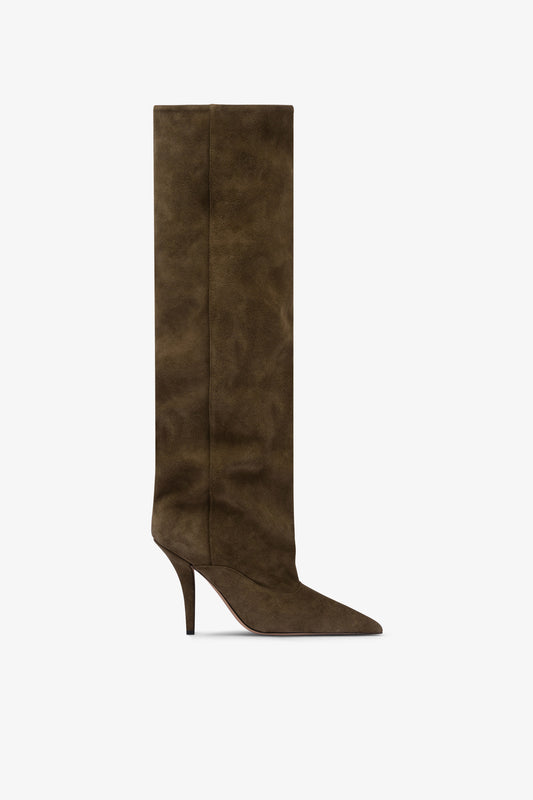 Bottes a hauteur du genou en cuir suede facon mousse d'hiver