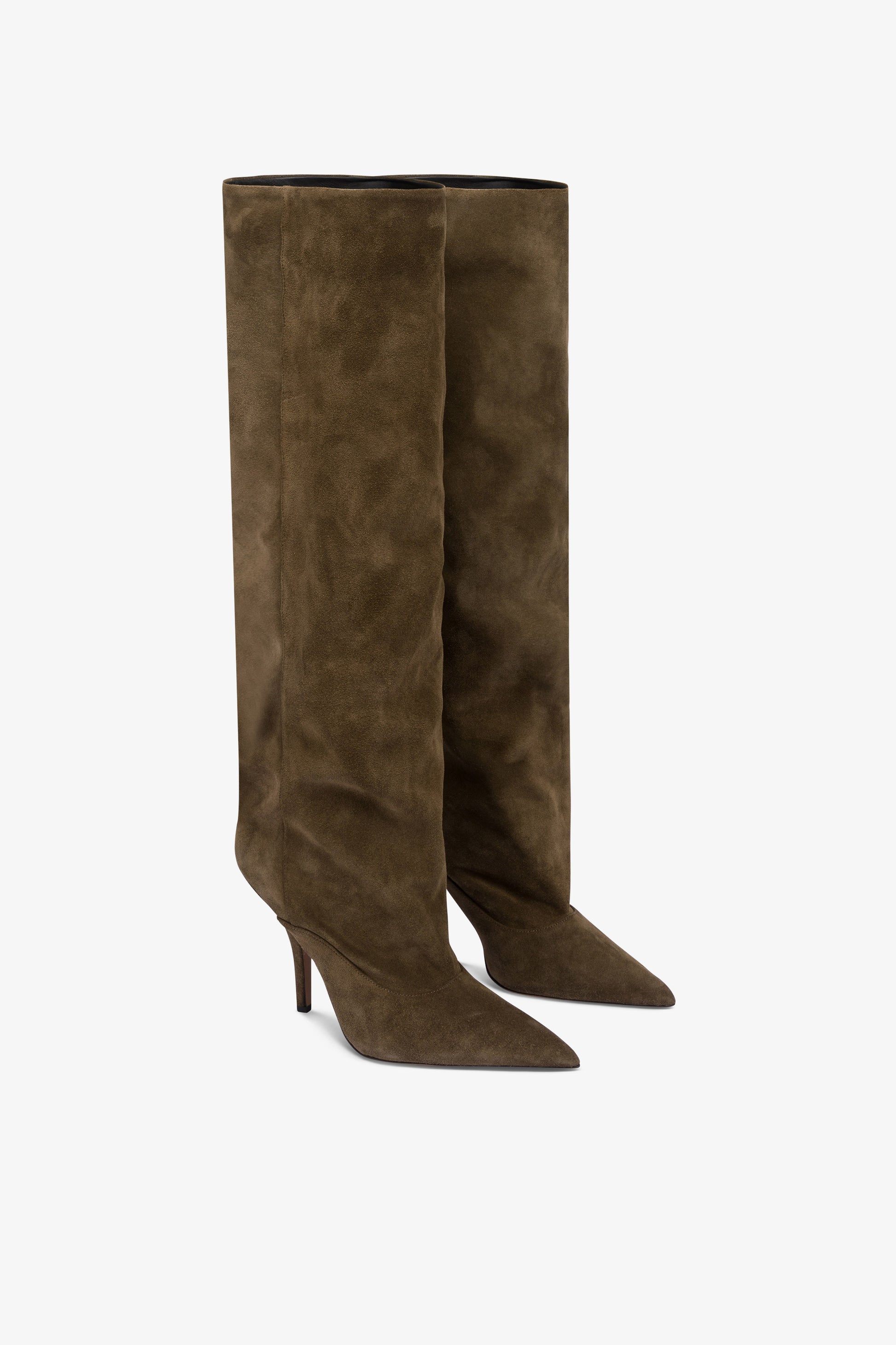 Bottes a hauteur du genou en cuir suede facon mousse d'hiver