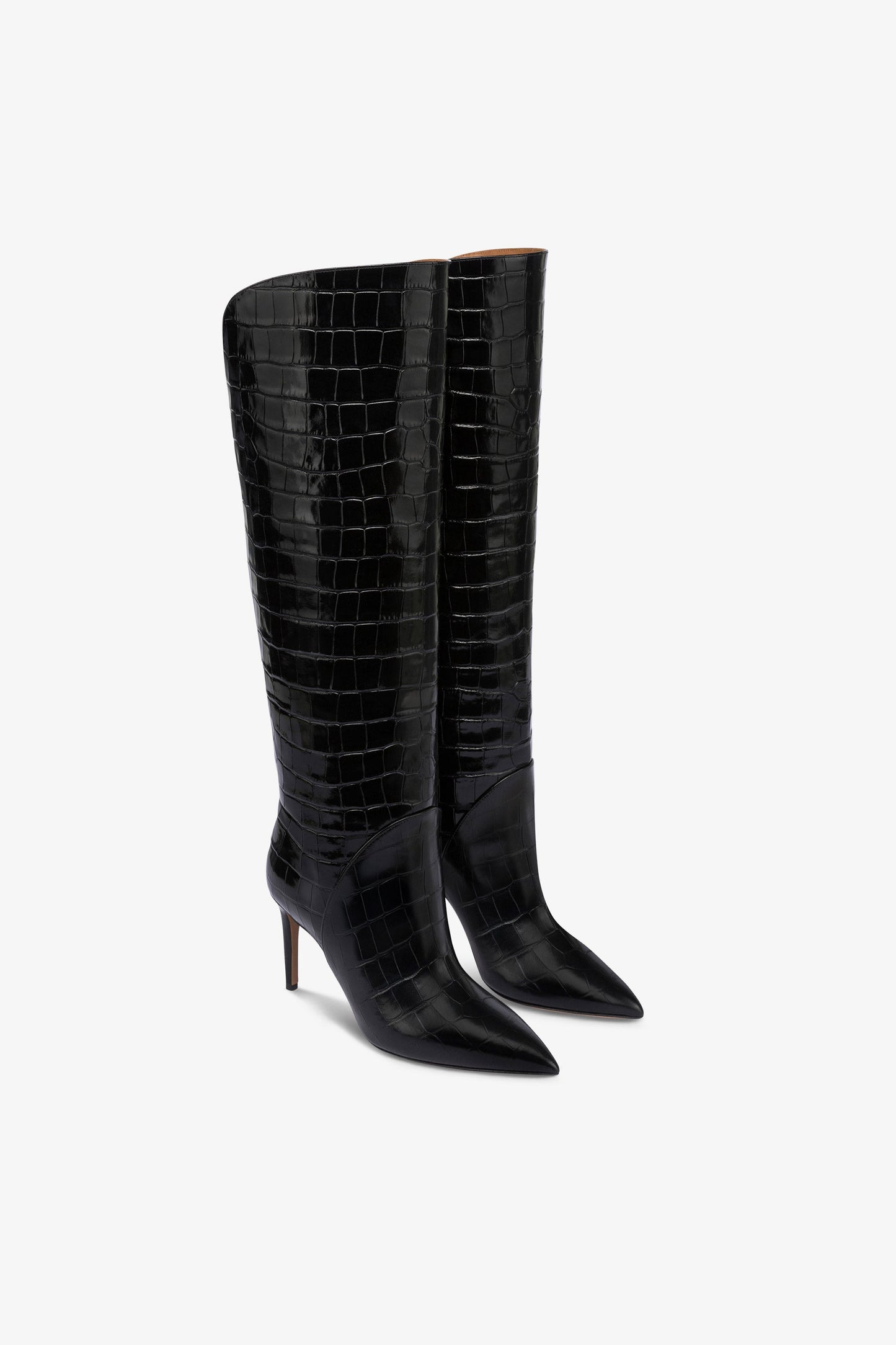 Bottes en cuir gaufre facon croco noir