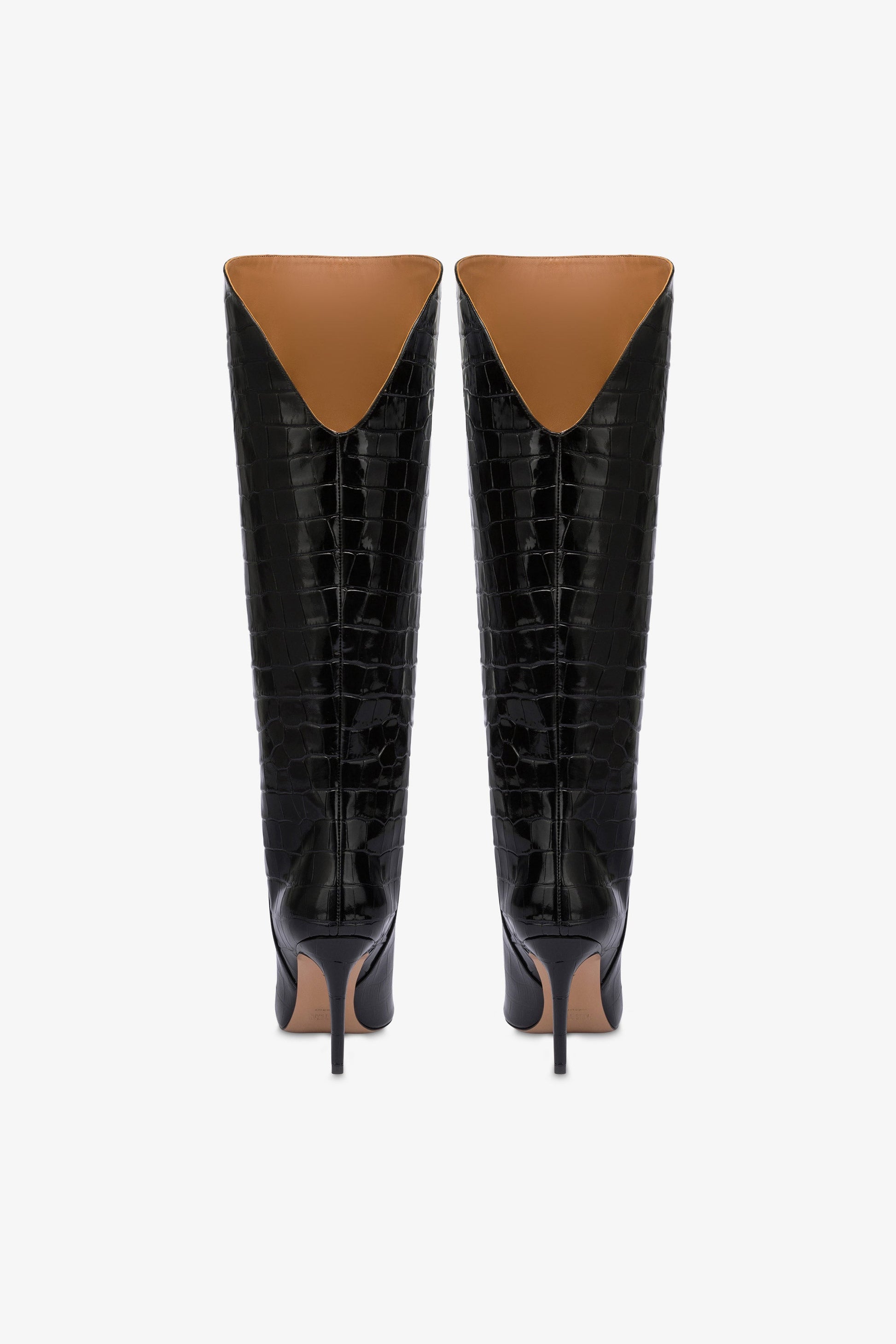 Bottes en cuir gaufre facon croco noir