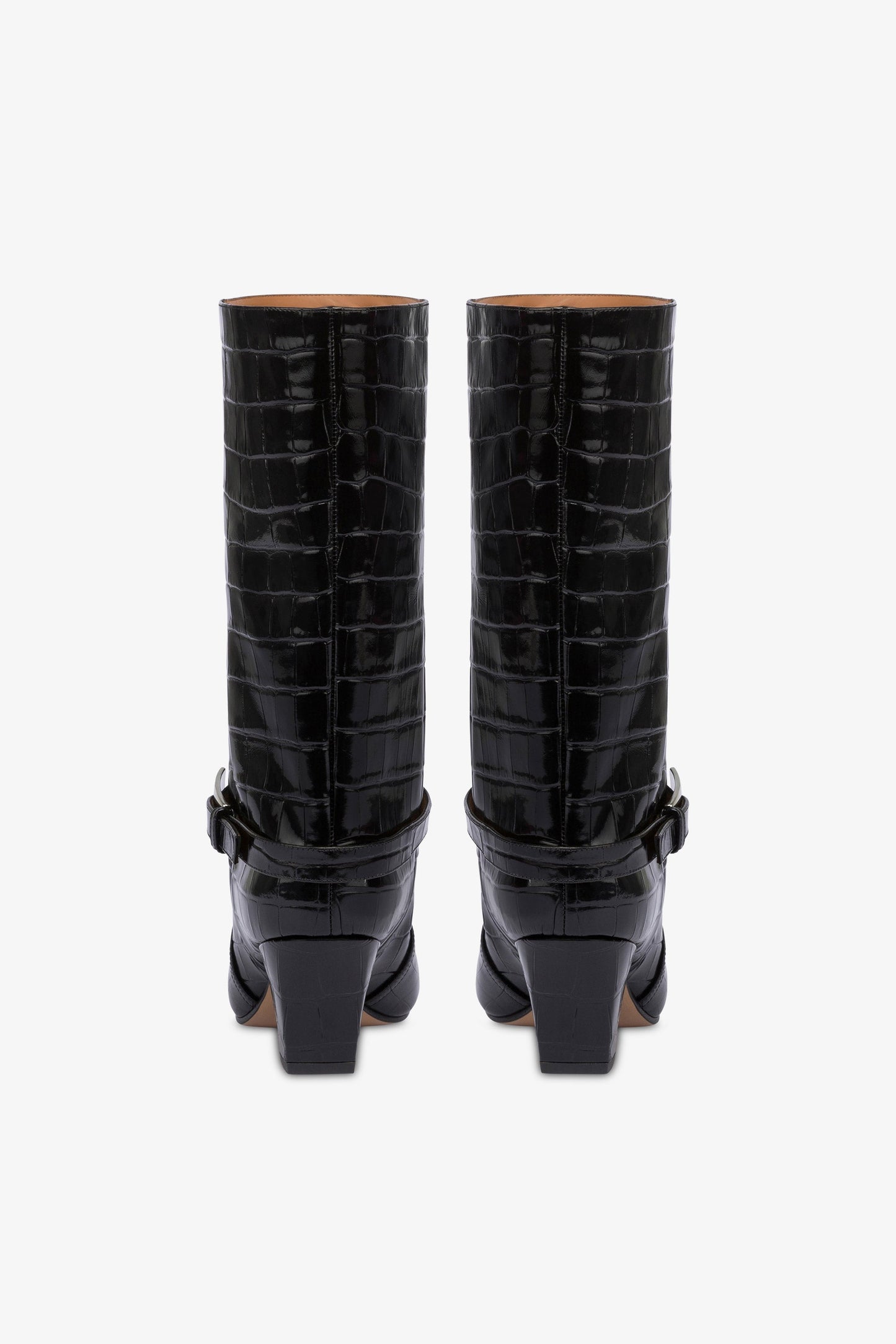 Boots in black croco-embossed leather