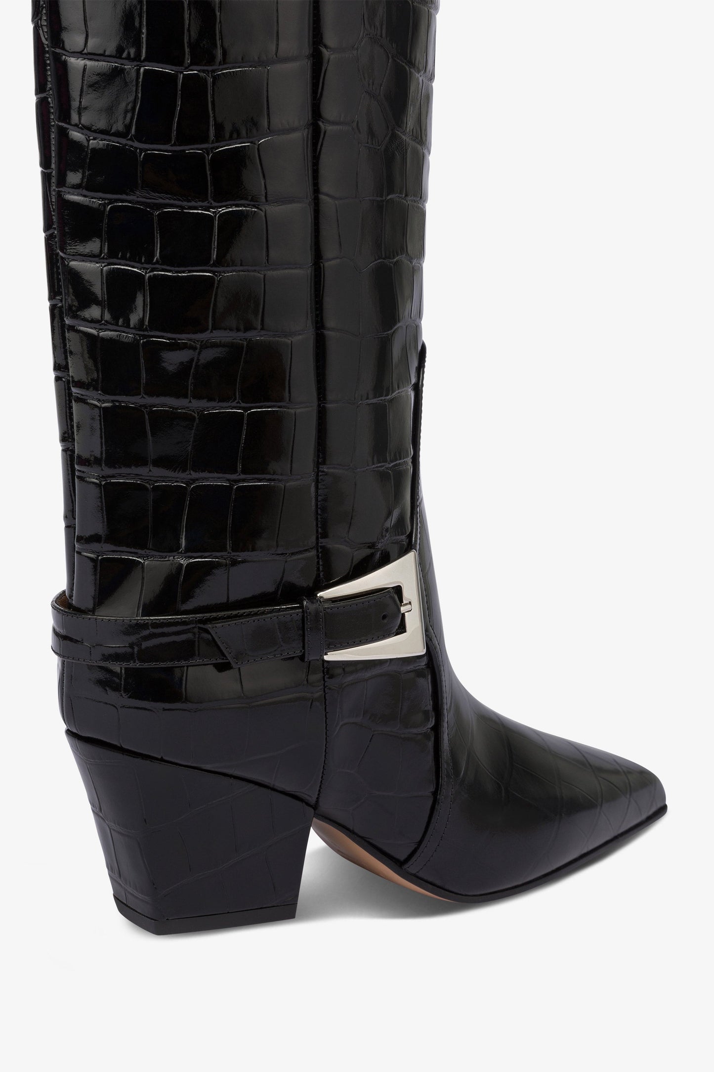 Boots in black croco-embossed leather