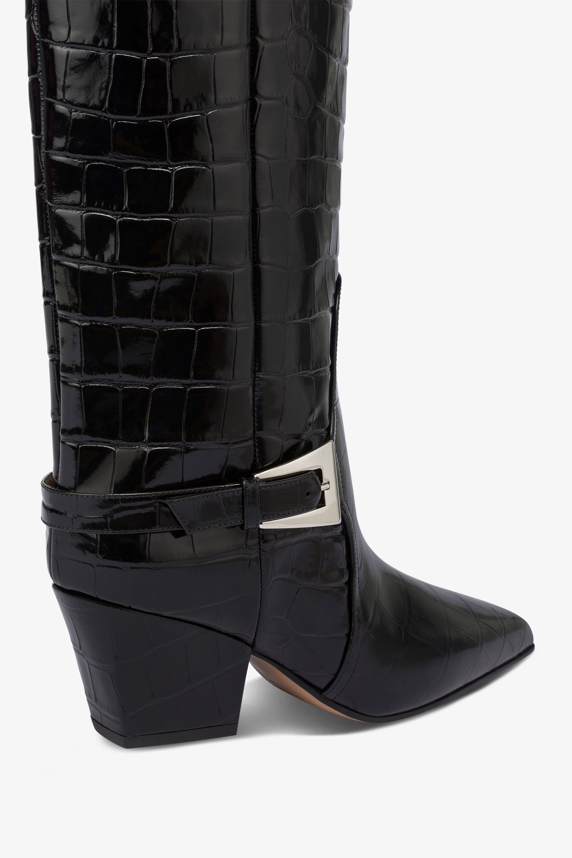 Bottes en cuir gaufre facon croco noir