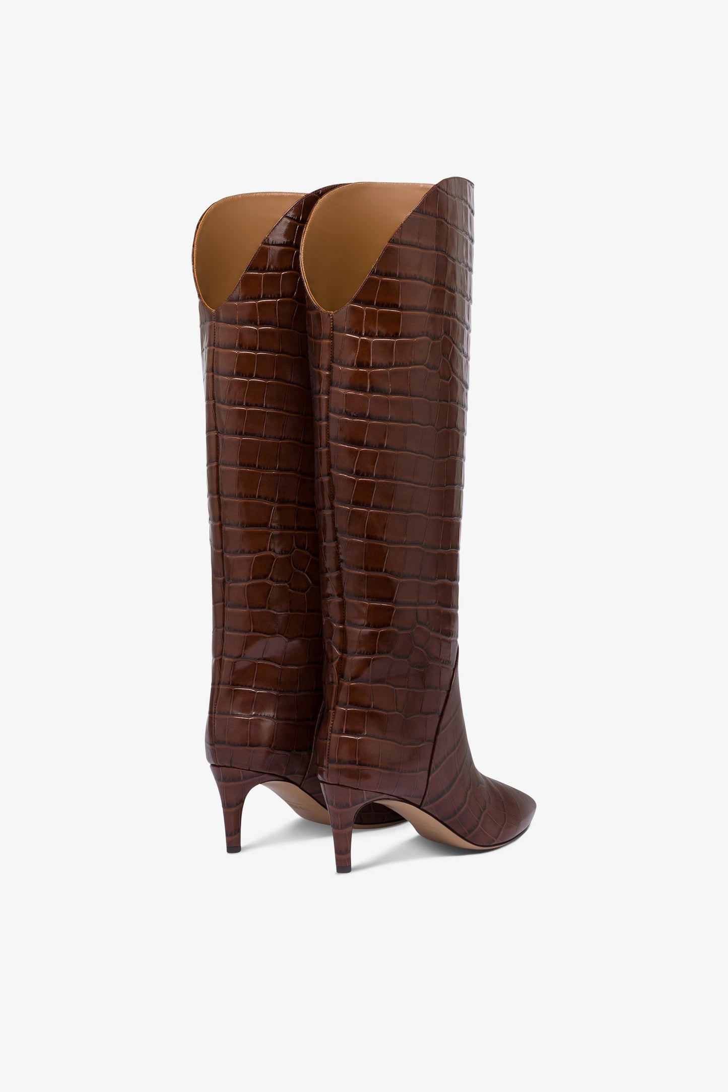 Boots in chocolate croco-embossed leather