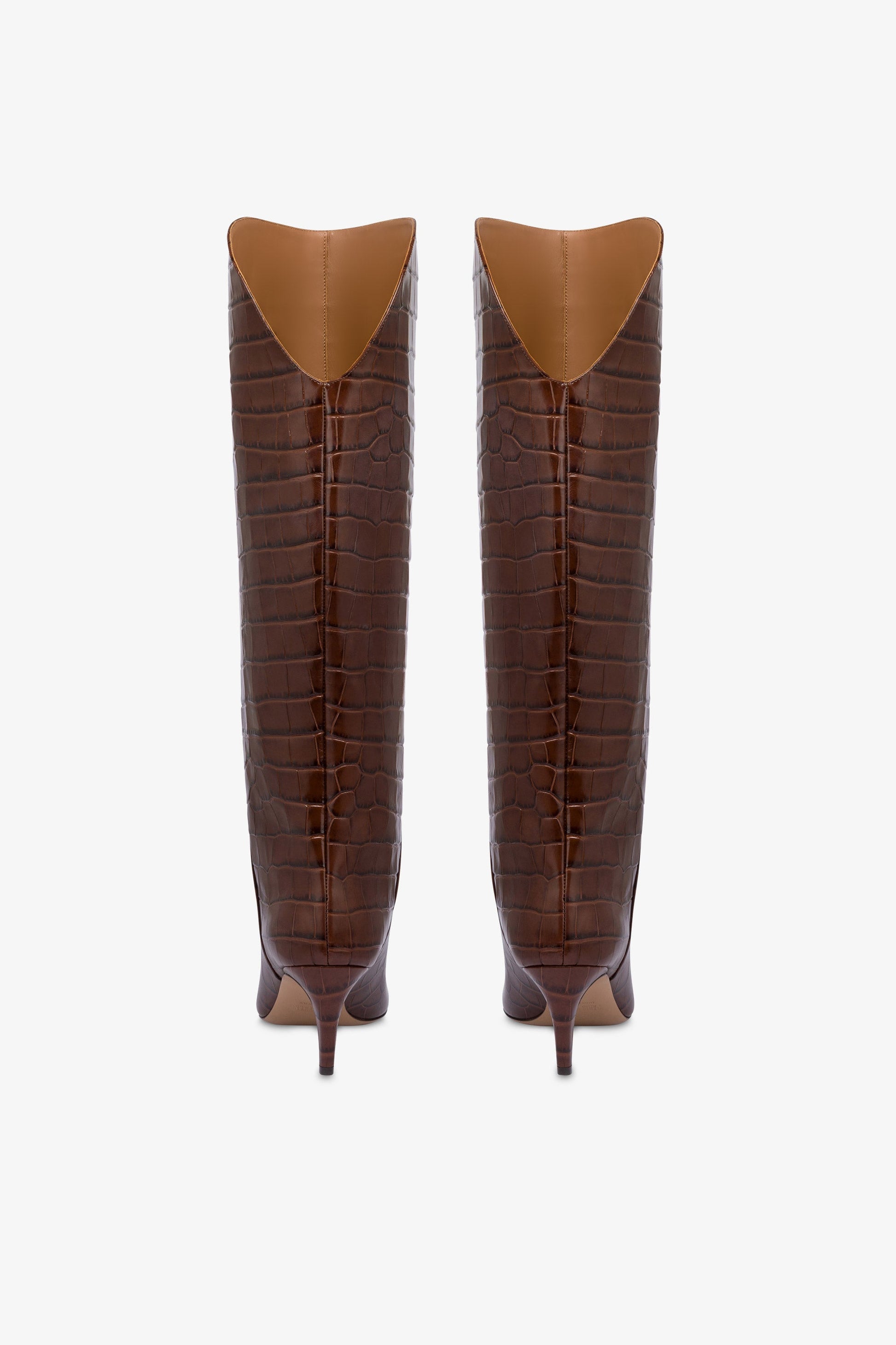 Boots in chocolate croco-embossed leather