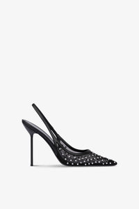 Slingbacks in black and crystal mesh