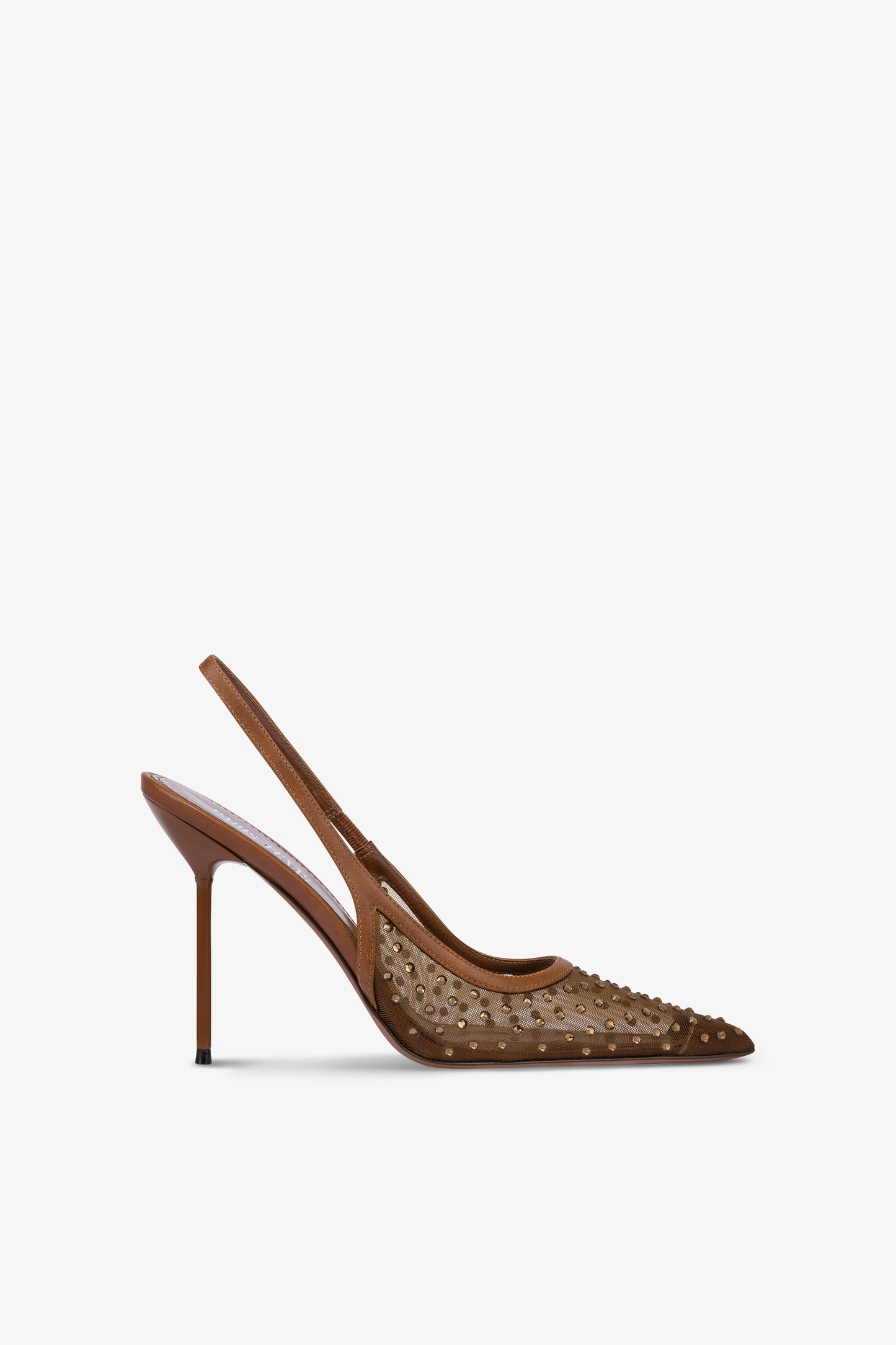 Slingbacks in brown and crystal mesh