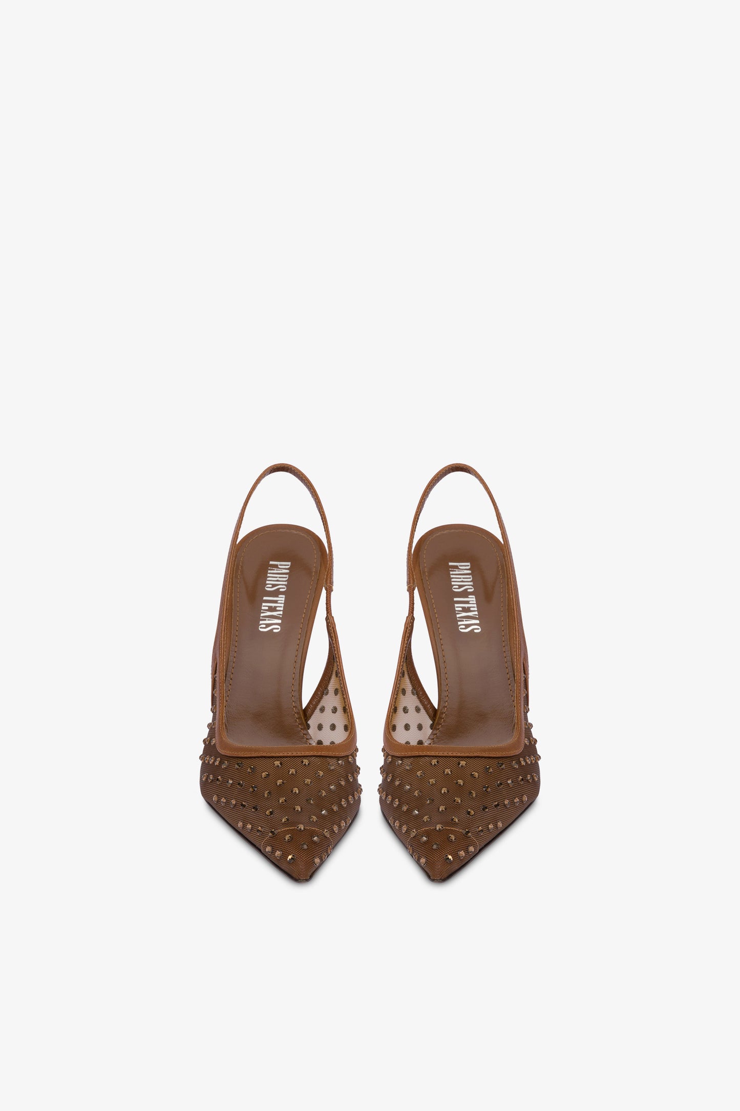 Slingbacks in brown and crystal mesh