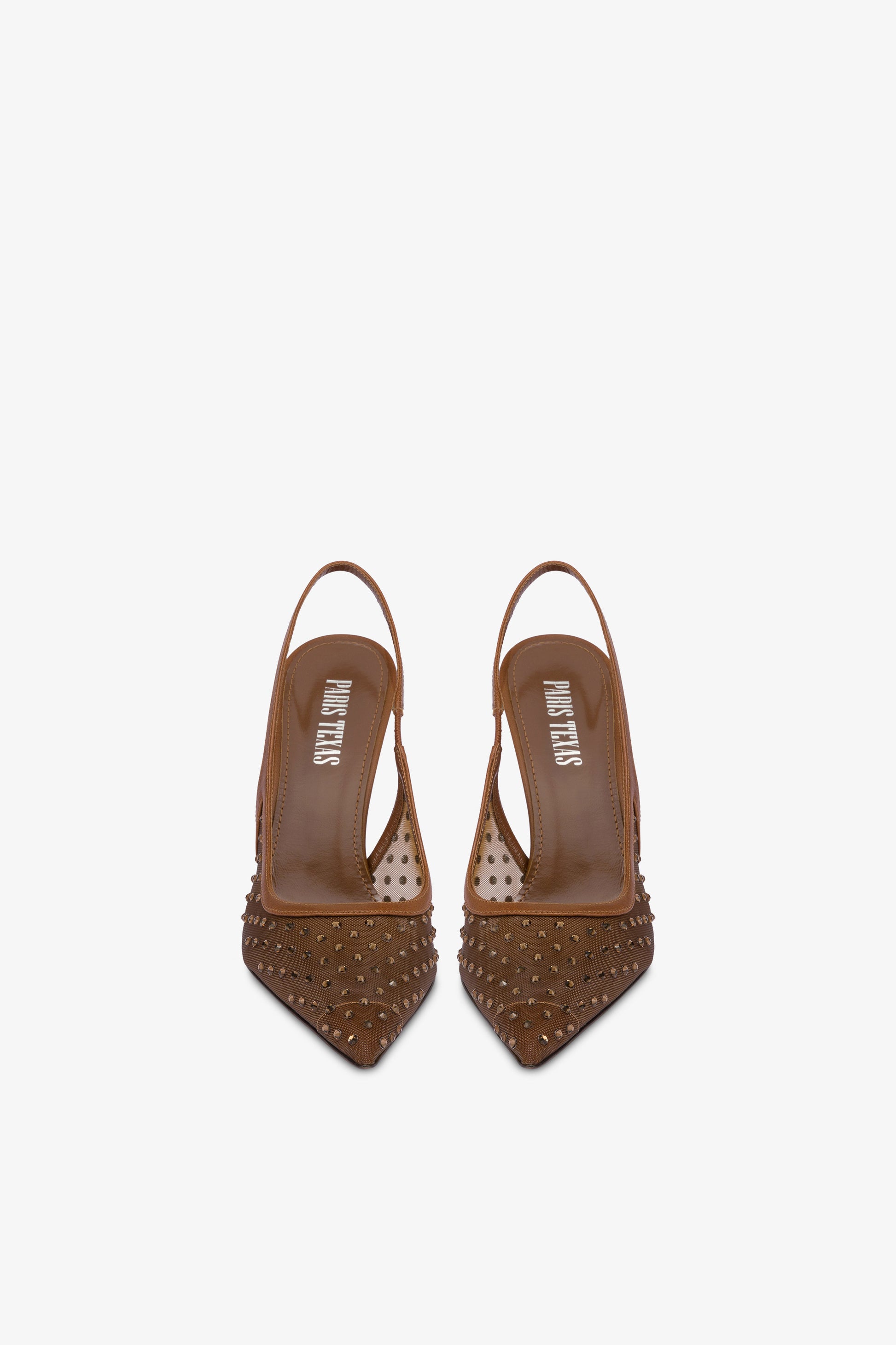 Slingbacks in brown and crystal mesh